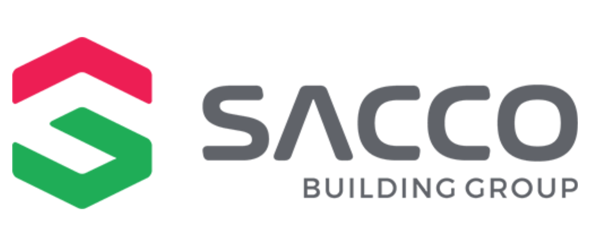 Saneco Building Group logo, featuring a stylized red and green cube with the company name in gray and black text.