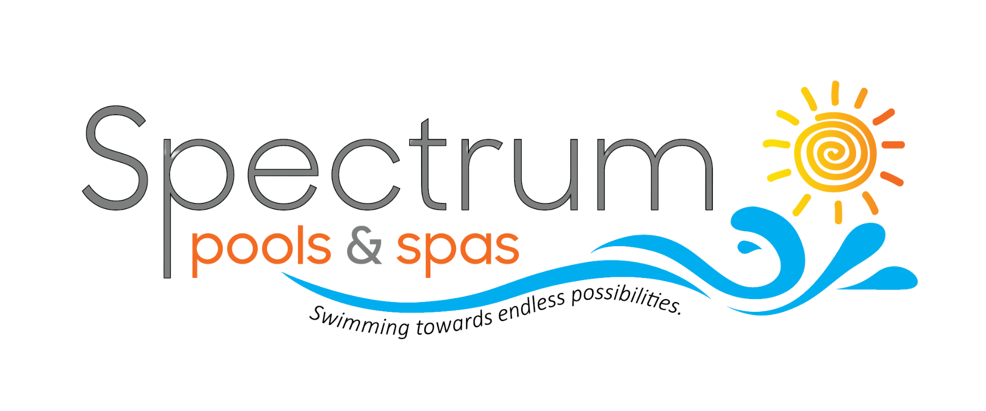 Logo for Spectrum Poes & Spas featuring a stylized sun, waves, and vibrant colors.