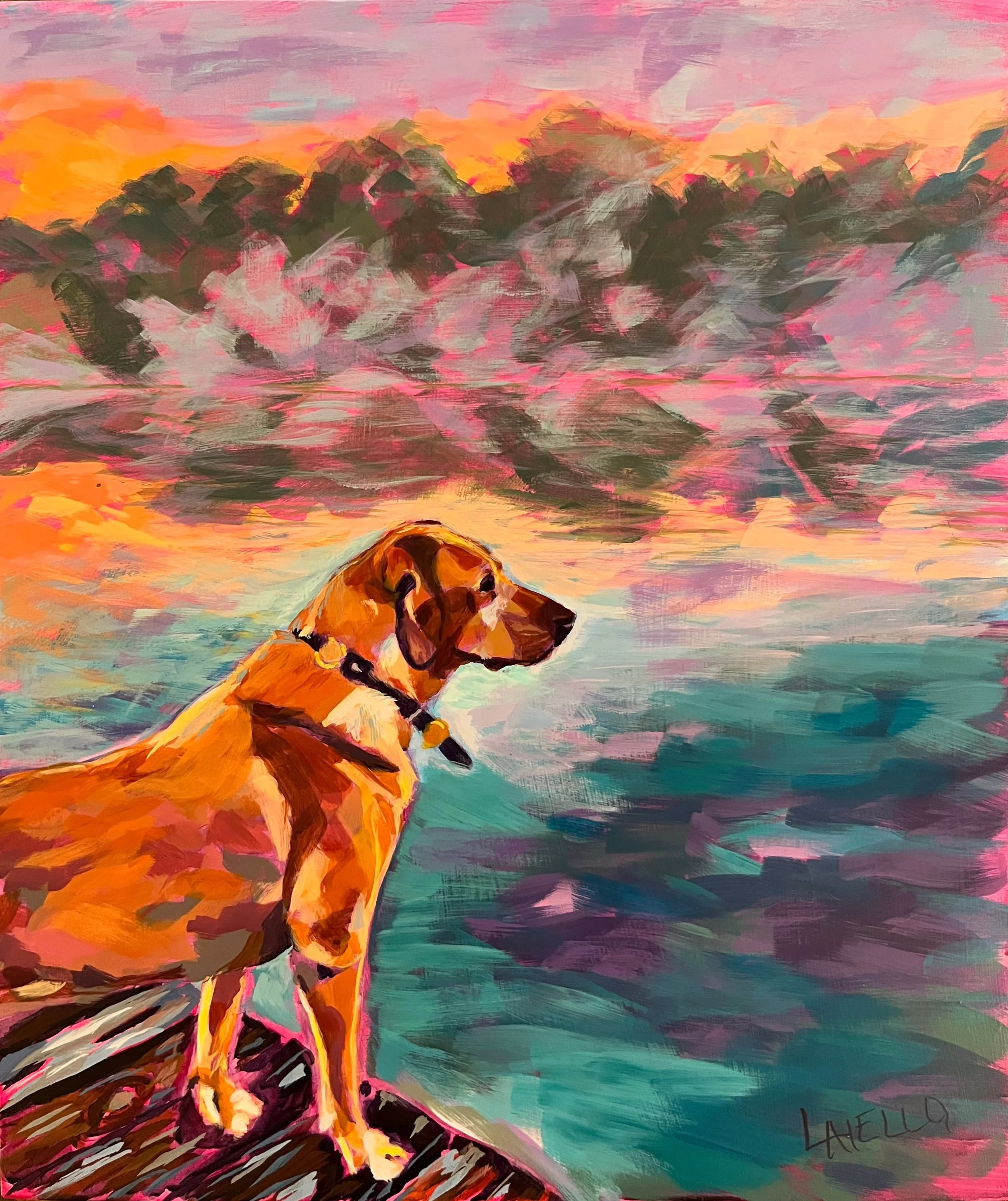 "Alligator Lookout" 16x20" Acrylic on 2"cradled wood panel. Commissioned piece.