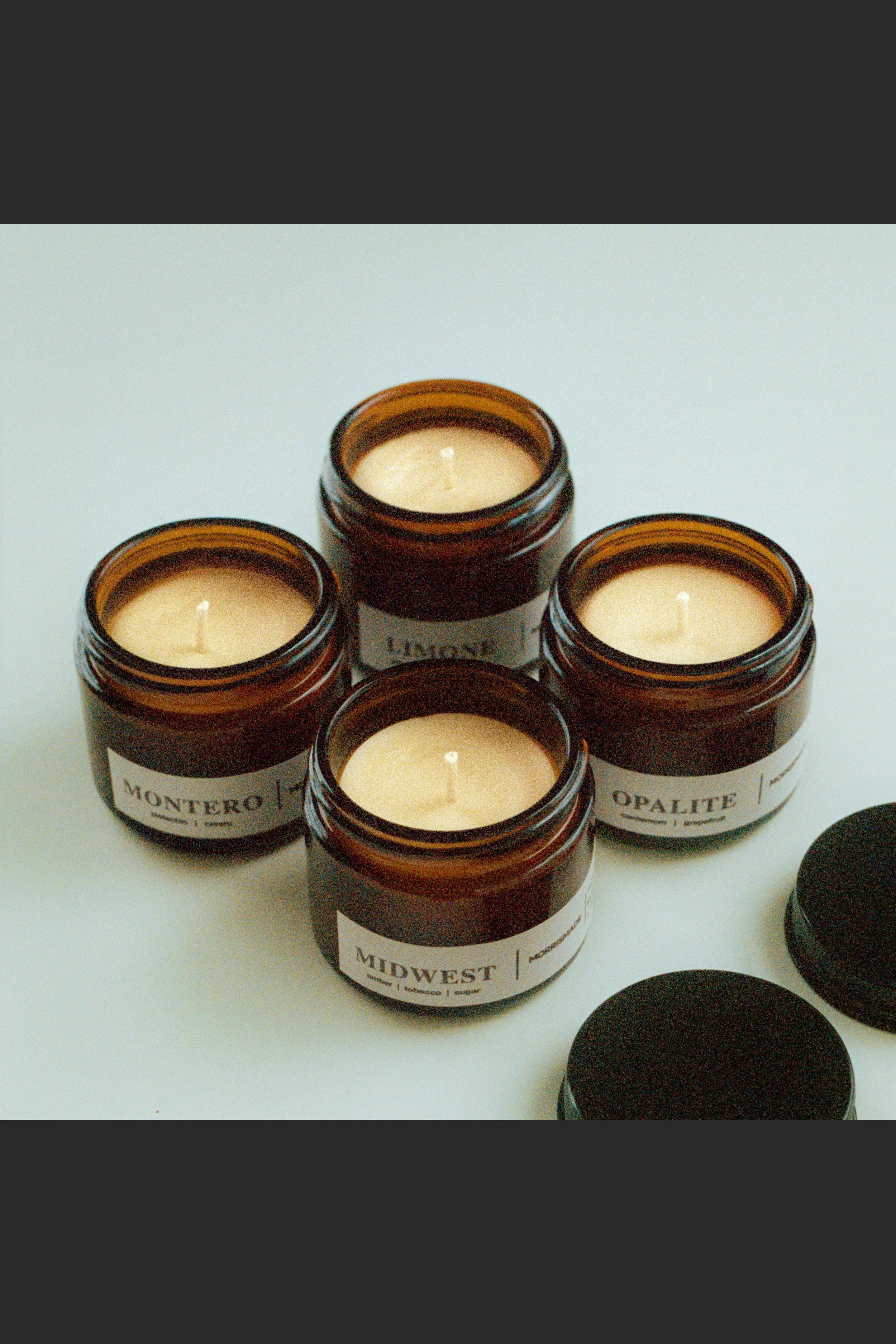 Amber Glass Candles 4 Scent SAMPLER