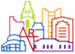 Logo for Capital Crossroads & Discovery, featuring stylized city skyline in multiple colors with tagline 'Smart, Inclusive Districts'