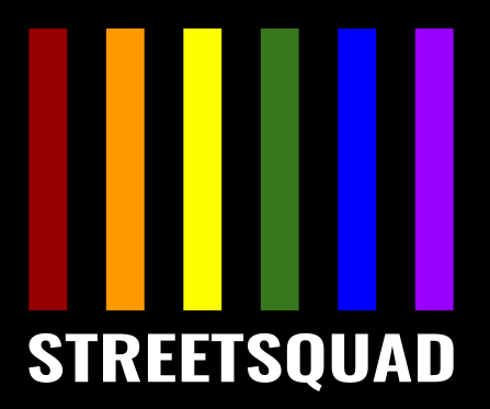 Colorful vertical stripes with the word 'STREET SQUAD' in white at the bottom.