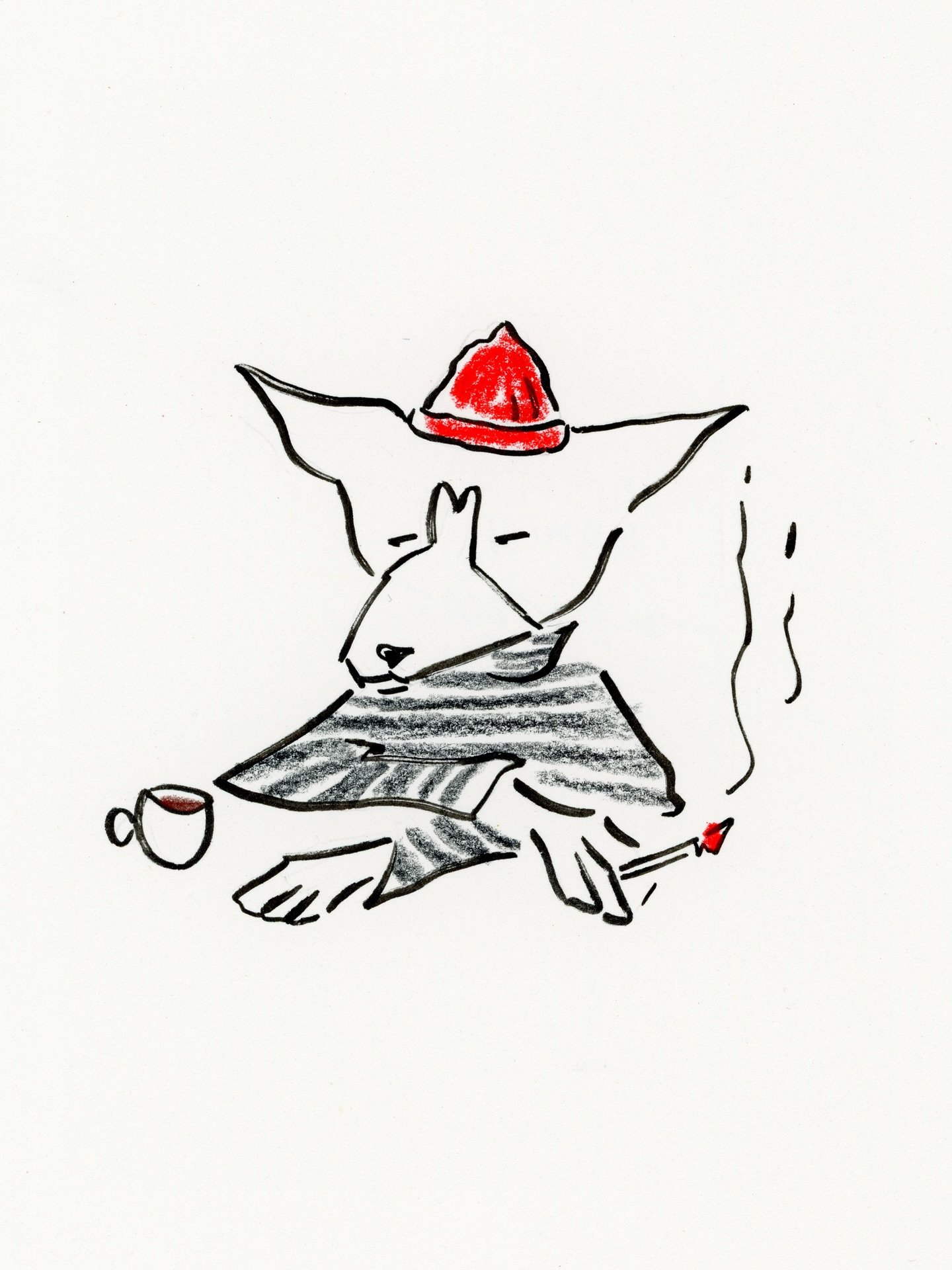 The return of the Bandit, but with a slightly new twist 🥖🇫🇷☕️. Find this hanging at the @durangocreativedistrict community gallery until December 19th. 

#westernartist #westernillustration #petportraiture #coloradoartist #coloradoartists #colorad