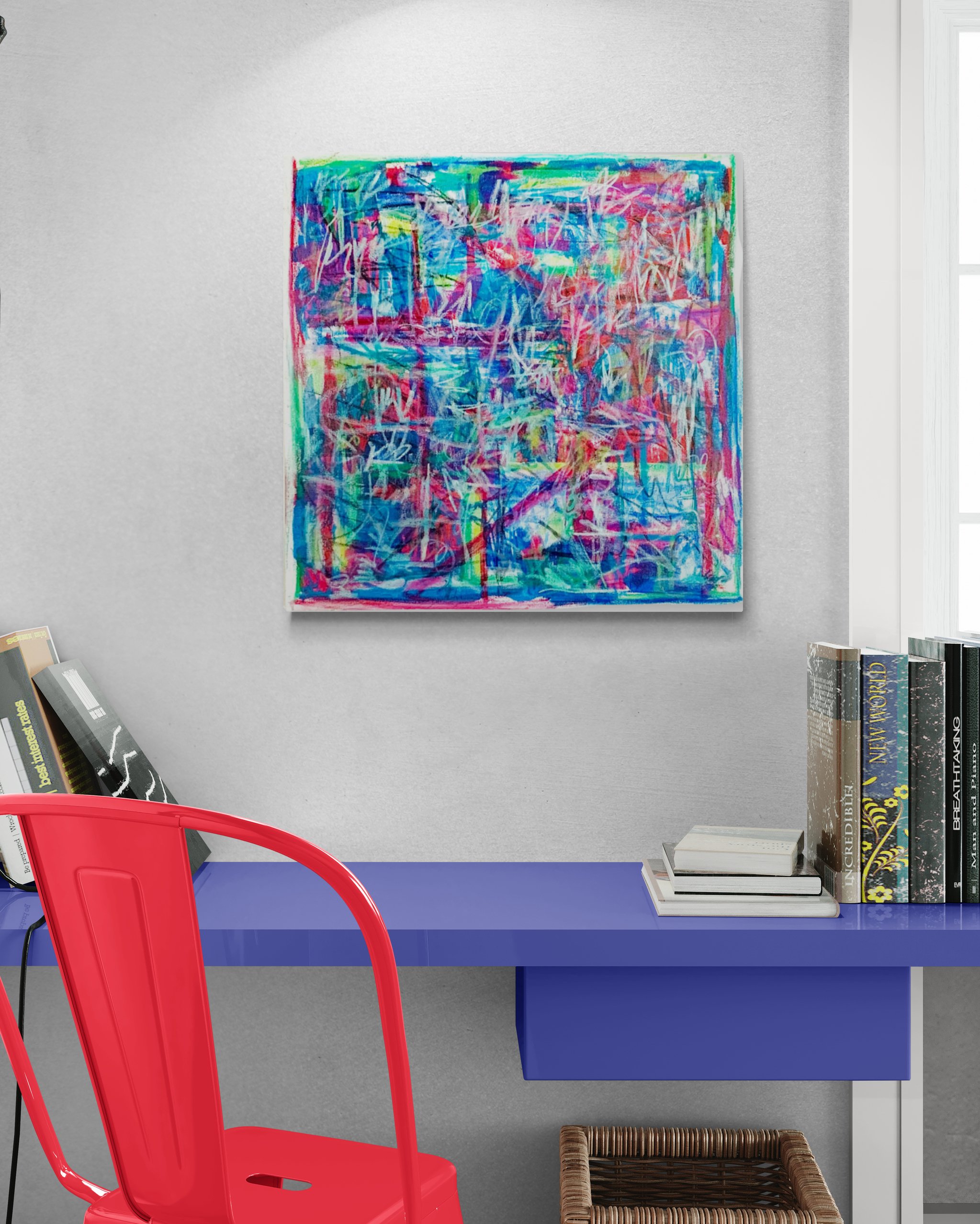 Is It Safe to Play, 2023. mixed media on canvas - 24" x 24" x 1.5"
