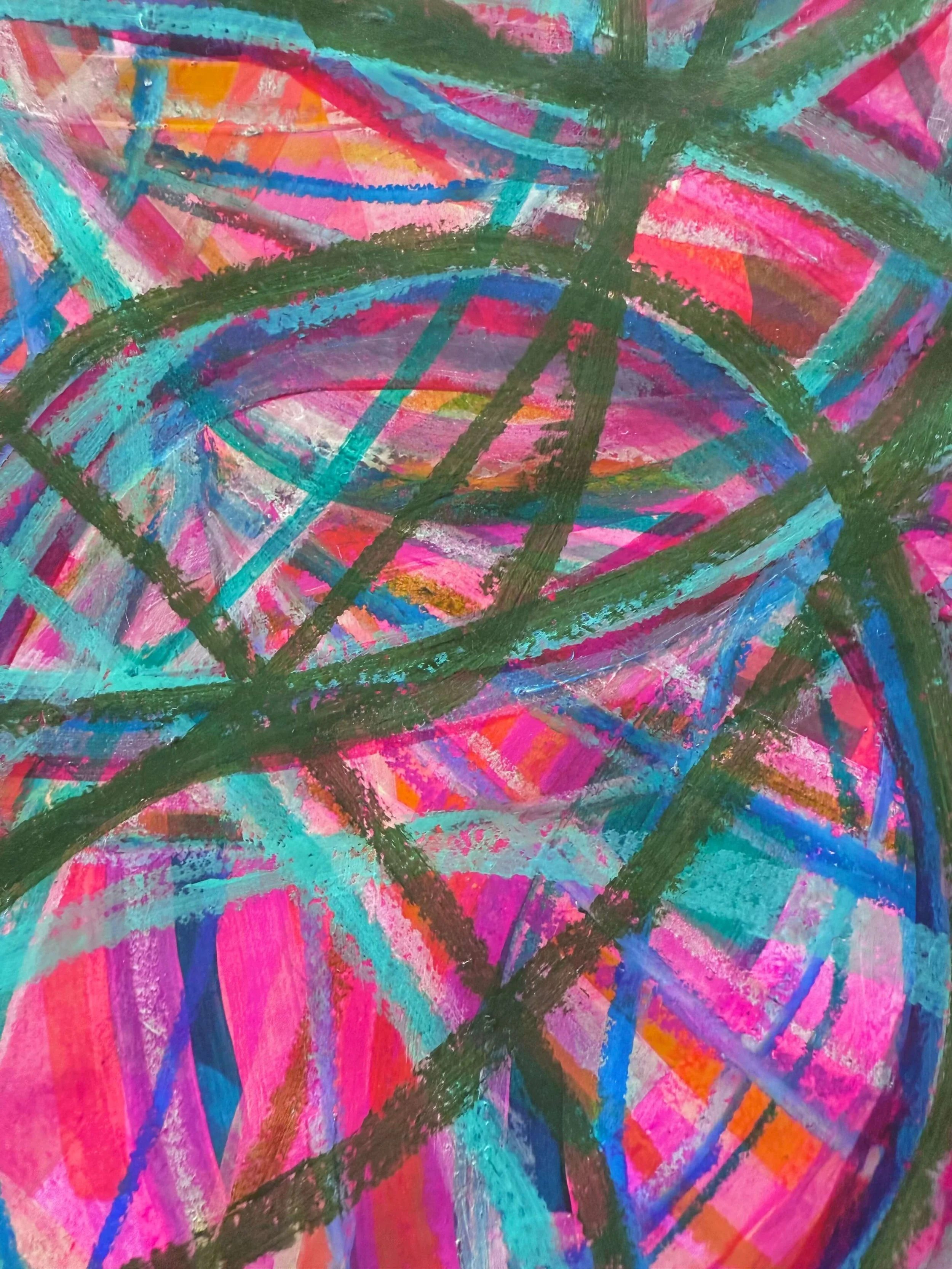 Summoned, 2025. Original 22" x 30" Mixed Media Abstract Painting on Paper - Patricia Rapp Artist-exploring boundaries through bold color and lines