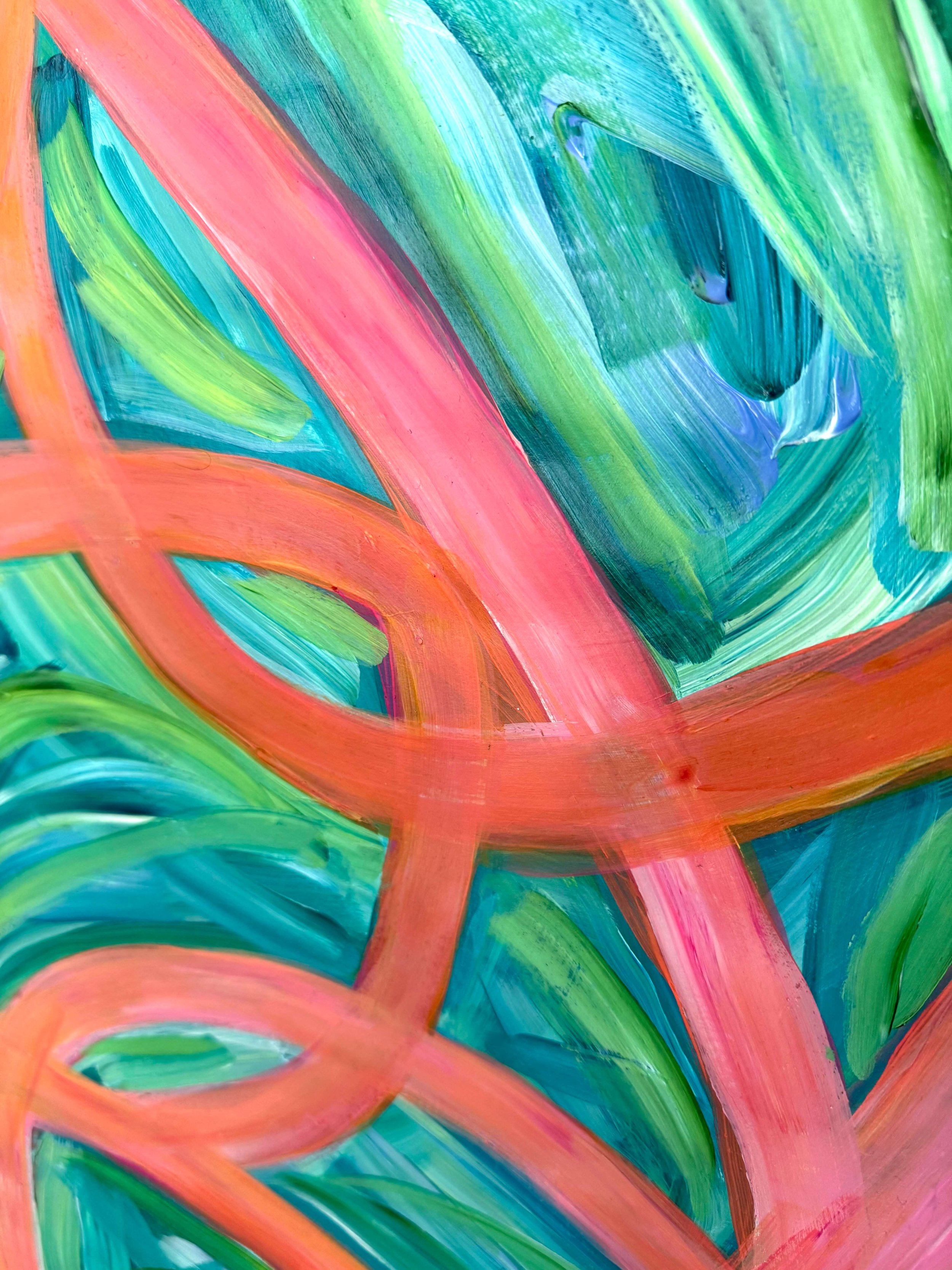 Own "A Perfect Morning," an original 22"x30" abstract painting by Patricia Rapp. A colorful 2026 acrylic on paper celebrating the peace of a quiet pre-dawn ritual.