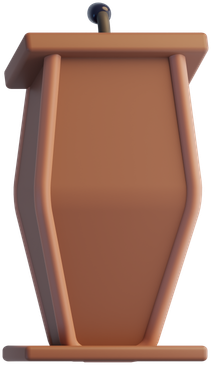 A wooden podium with a microphone on top.