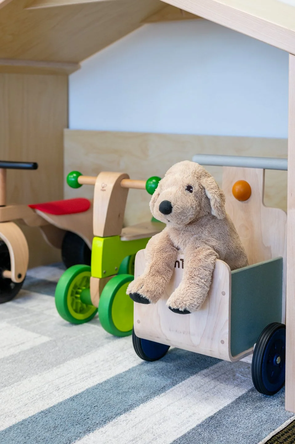 Everyone's favorite puppy is always waiting in one of our ride-on toys for the first kiddo that comes!