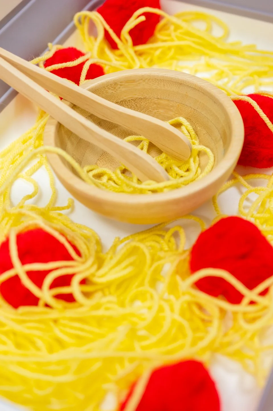 Our sensory table changes themes every month to provide some messy clean and fun sensory play!