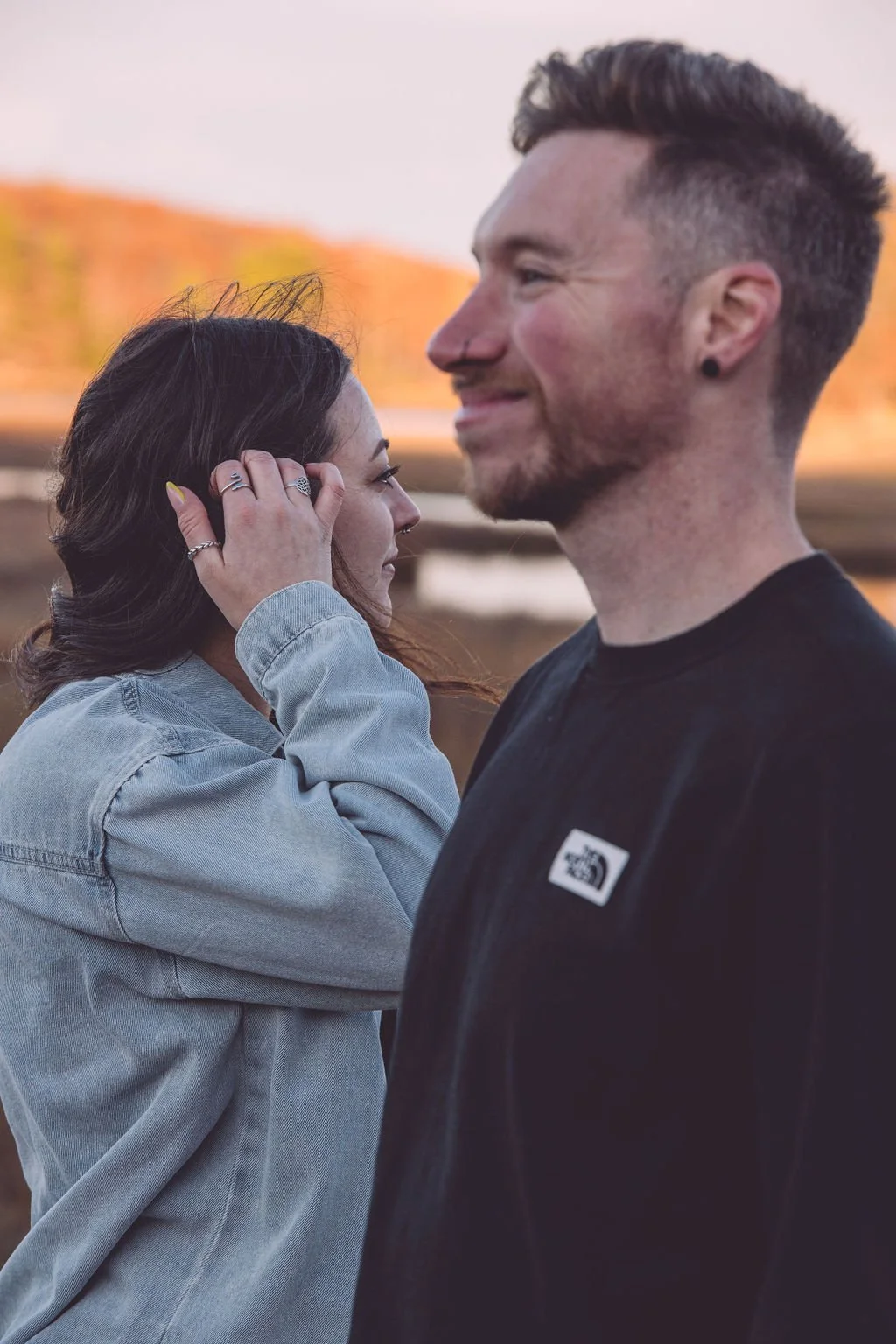 An epic shot of Sarah and Alex during their engagement session at the Urban Forestry Center in Portsmouth, NH. Photography by Mike Indi.