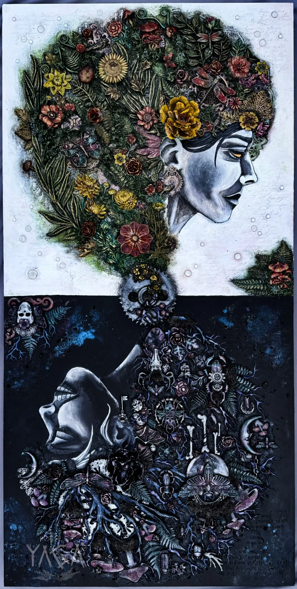 "AS ABOVE, SO BELOW", 2025, 24X48 IN, MIXED MEDIA ON WOOD PANEL