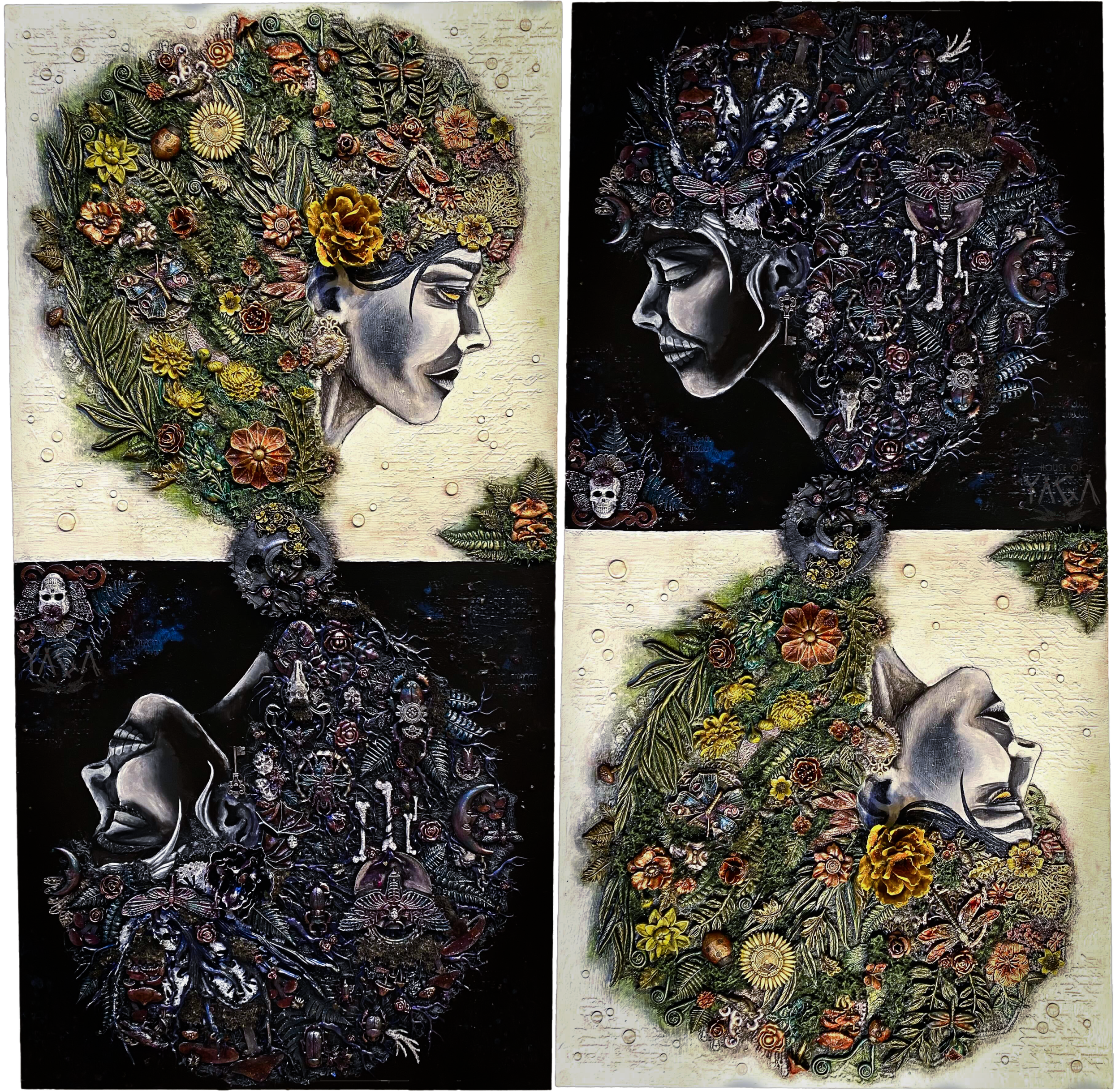 "AS ABOVE, SO BELOW", 2025, 24X48 IN, MIXED MEDIA ON WOOD PANEL