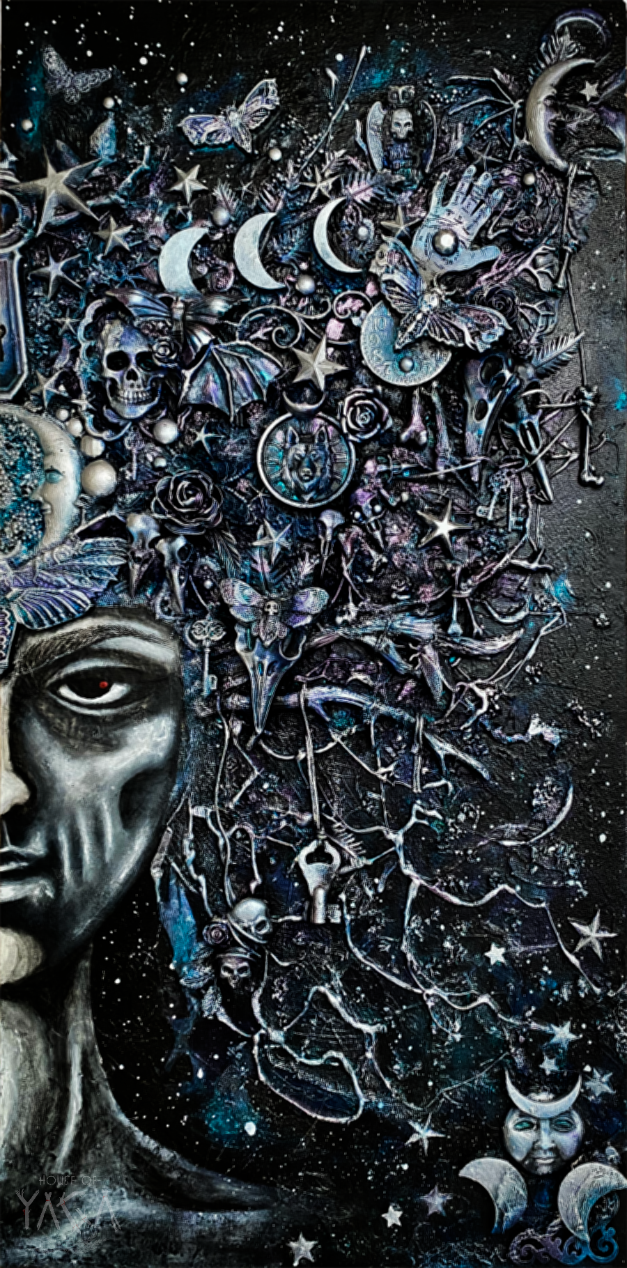 "PÓŁNOCNICA", 2022, 12X24 IN, MIXED MEDIA ON WOOD PANEL