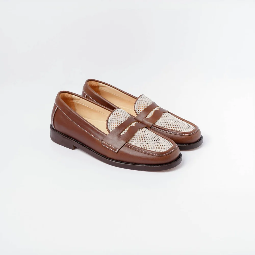 Penny Loafers with Mesh Brown/Cream Color for Women display picture 1