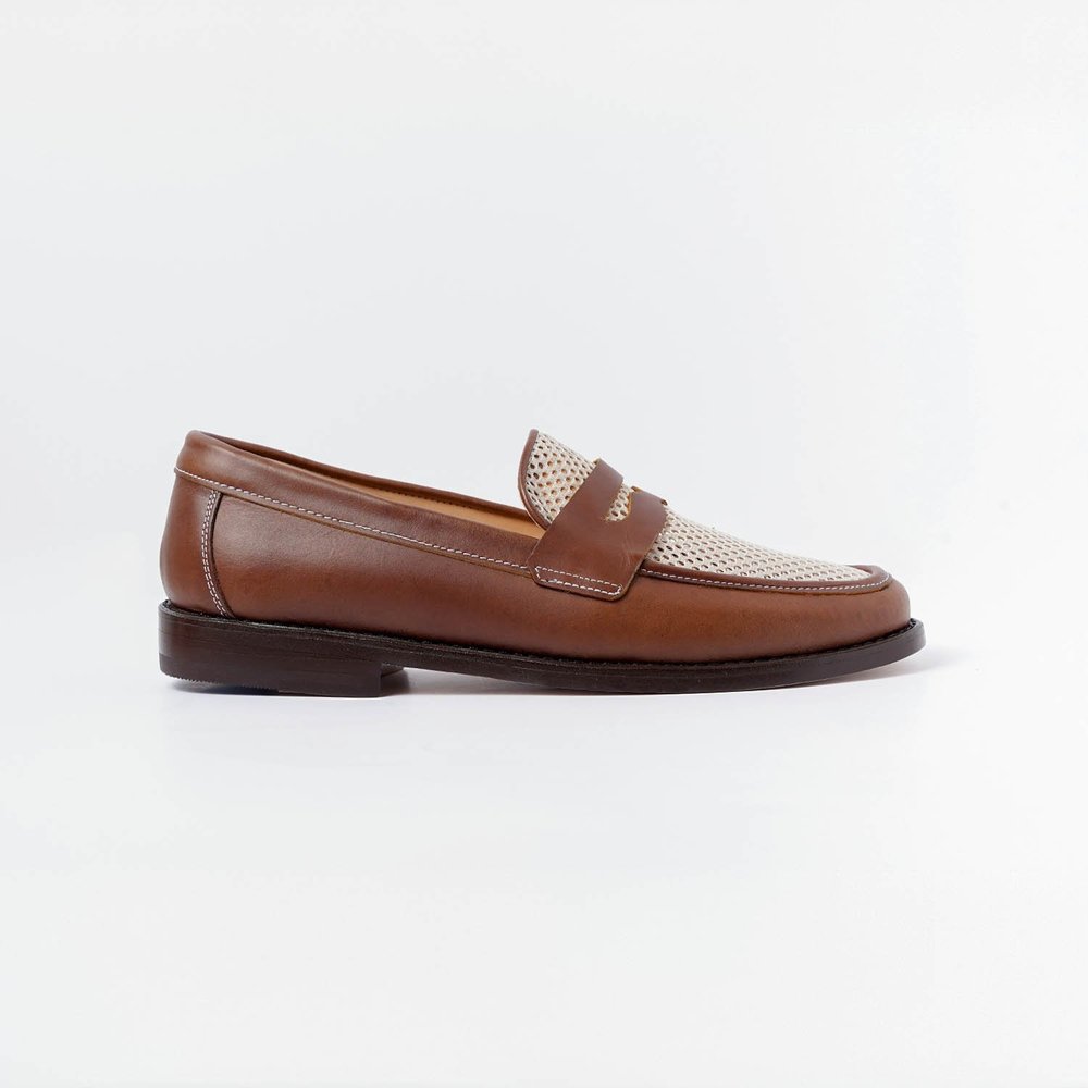 Penny Loafers with Mesh Brown/Cream Color for Men display picture 2