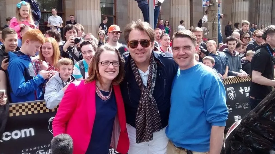 Reporter Kirsty Malcolm interviewing Jonathan Ross for STV News (Scottish Television)