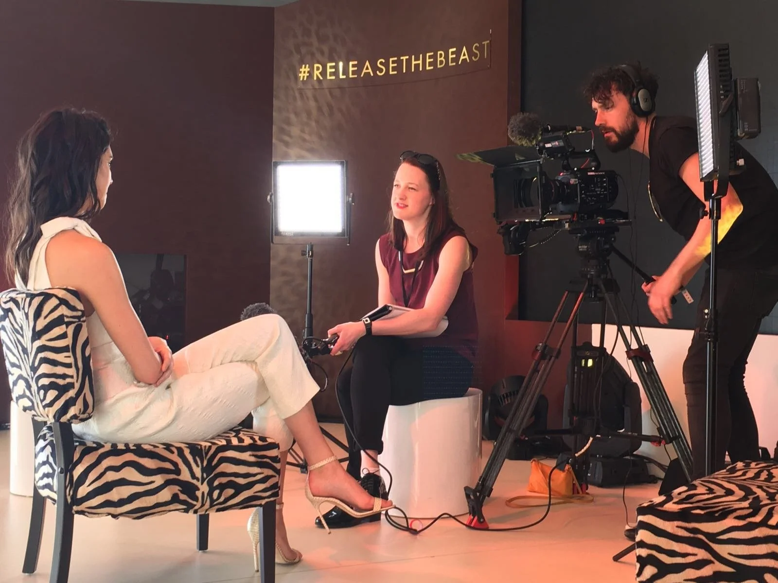 Producer Director Kirsty Malcolm interviewing Kendal Jenner in Cannes for Magnum and the Press Association