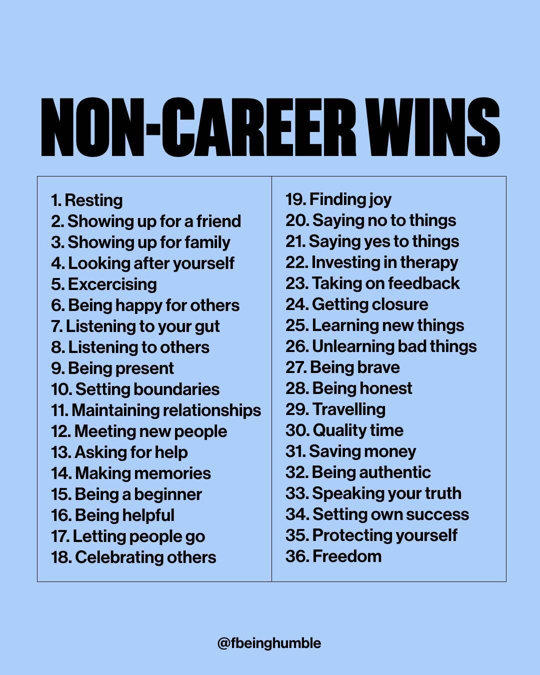 Not every year has to be career-defining.⁠ ✅️
⁠
As we come toward the end of 2023, we&rsquo;re going to see a lot of career highlights posts, so I thought I&rsquo;d share a list of the non-career wins that you SHOULD be really proud of too.⁠
⁠
Rememb