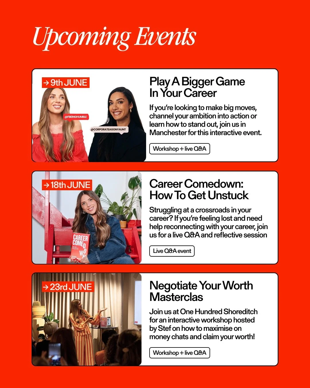 We&rsquo;ve got a mega line up of events in June and you&rsquo;re all invited! 🤩 This month we are hosting some unmissable sessions and I&rsquo;d love to see your faces there!

🎯 9th of June - Play A Bigger Game
We are cohosting our first Mancheste