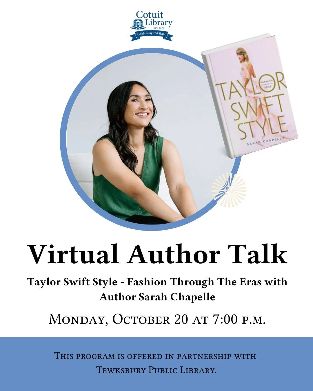 ✨ Are you ready for it? ✨
 Join us for a Virtual Author Talk with Sarah Chapelle, author of Taylor Swift Style: Fashion Through the Eras. From cowboy boots to fairytale gowns, discover how Taylor&rsquo;s fashion has evolved alongside her music and sh
