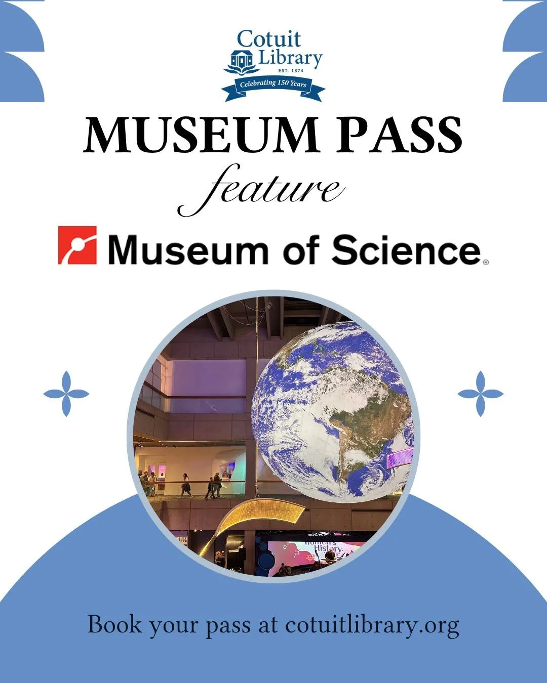Discover, experiment, and explore! 🧠

With our Cotuit Library Museum Pass, receive 50% off admission for up to 4 people to the Museum of Science in Boston. Perfect for families, students, and curious minds of all ages!

📍 1 Science Park, Boston, MA