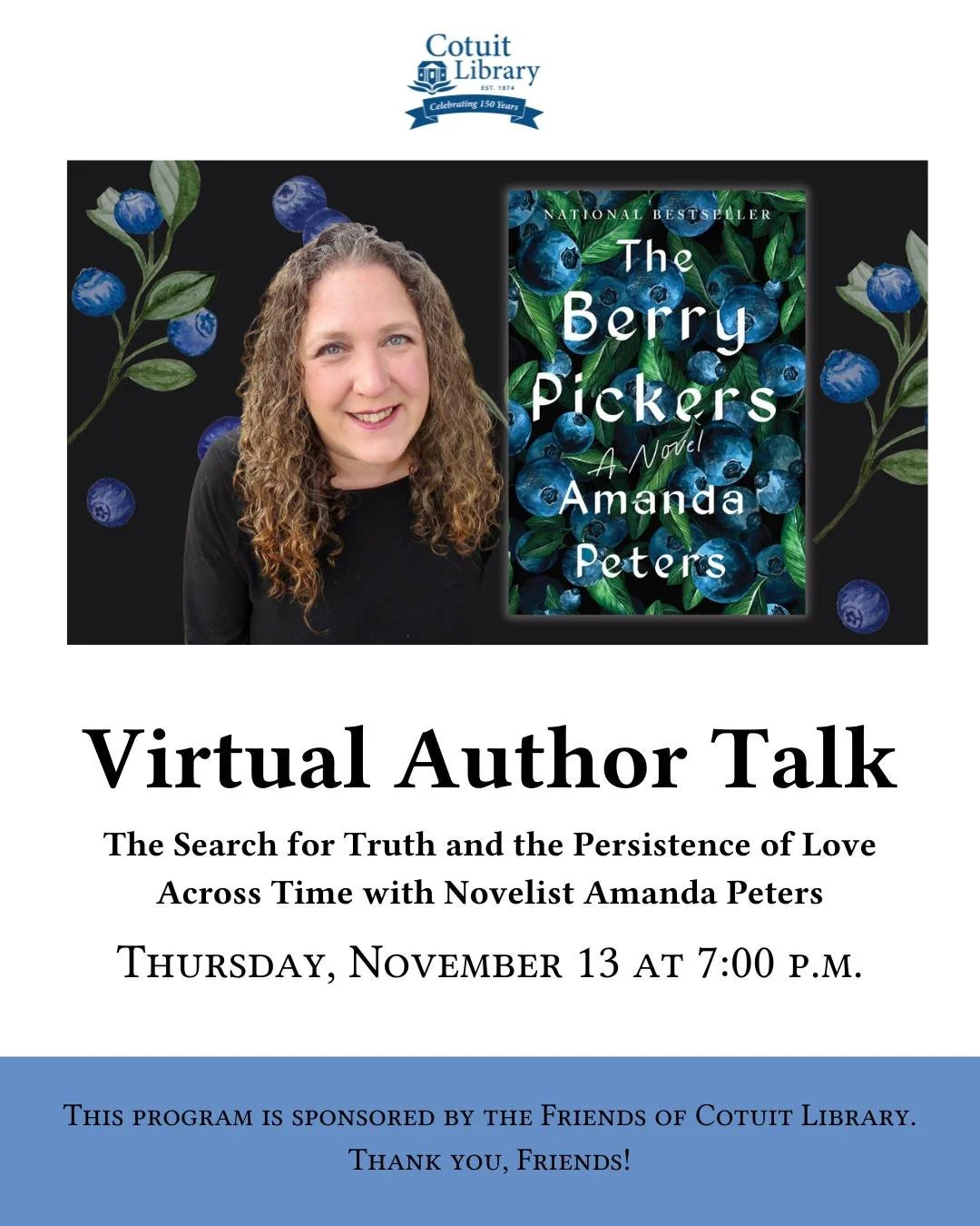 What happens when memory, identity, and love intertwine across generations? 💫 Join us for a captivating online conversation with Amanda Peters, author of the bestselling novel The Berry Pickers and Waiting for the Long Night Moon: Stories. Inspired 