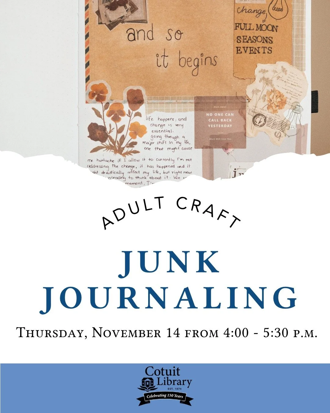 ✨ Ready to get creative? ✨

Join us for an afternoon of imagination and artistry as we dive into the world of Junk Journaling! Using recycled materials, scrapbook supplies, and your unique vision, you&rsquo;ll craft a one-of-a-kind journal perfect fo
