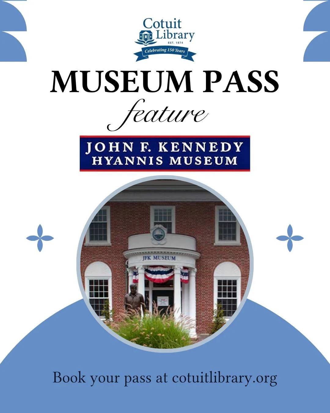 ✨ Explore Cape Cod history through the eyes of a president! ✨ 

Experience the rich legacy of John F. Kennedy at the John F. Kennedy Hyannis Museum. 

This library pass offers free digital admission for individuals or families&mdash;delivered right t