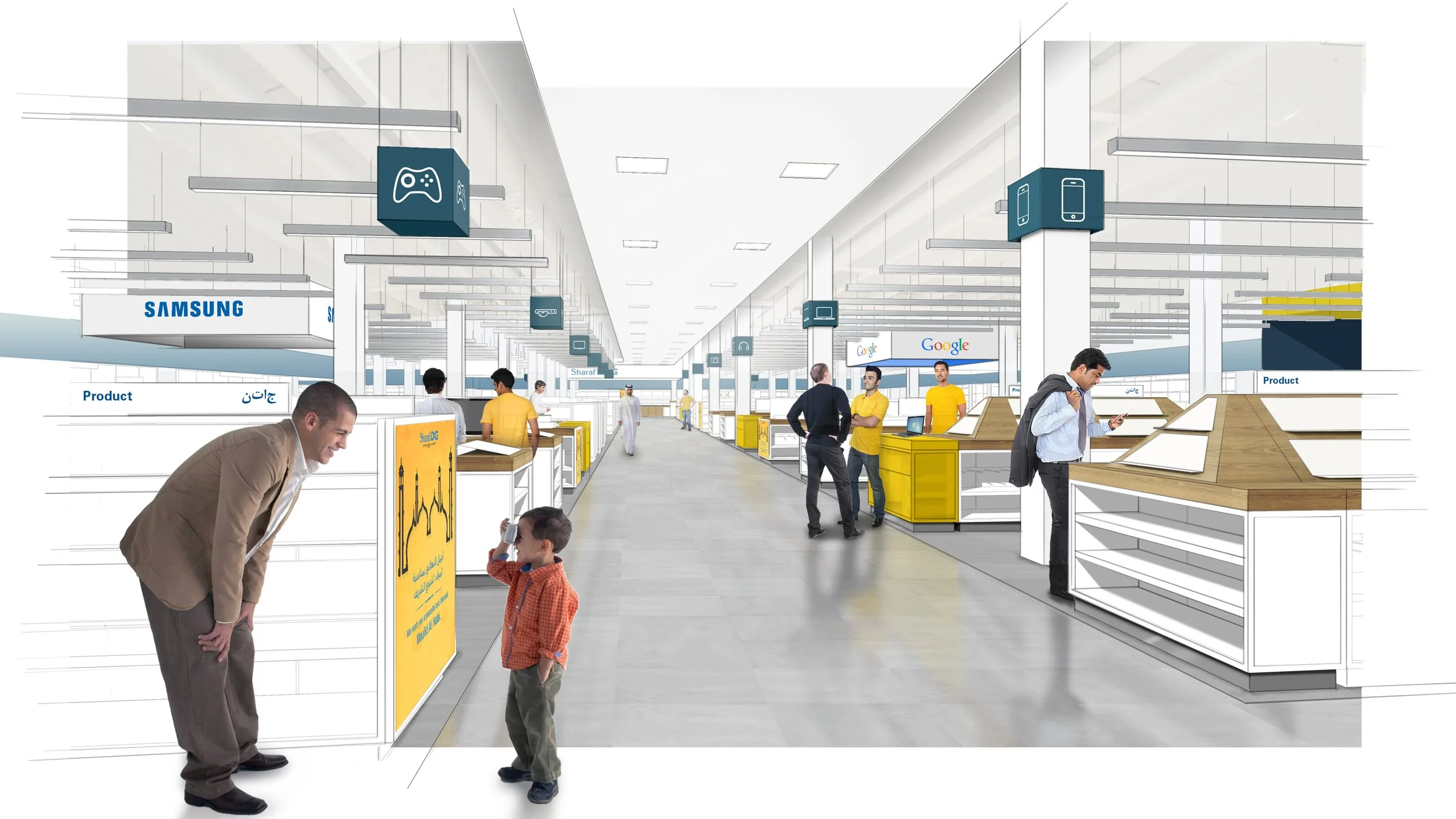 Sketches illustrating the new interior