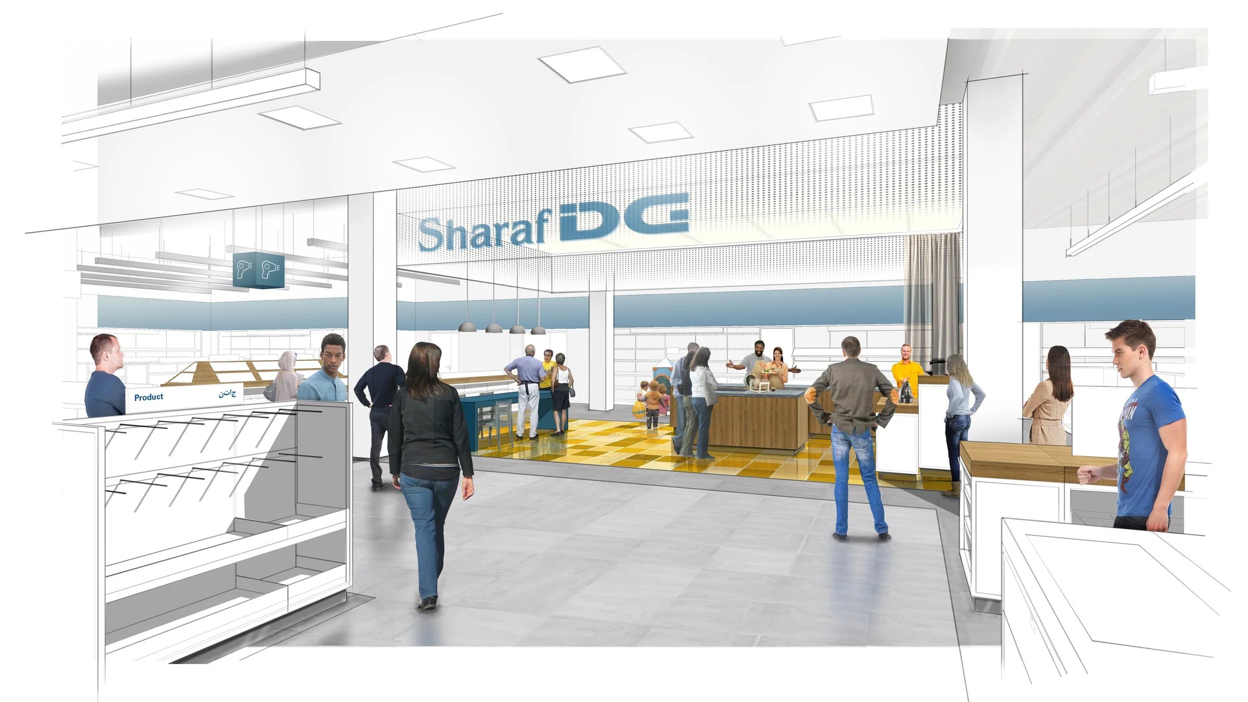 Sketches illustrating the new interior