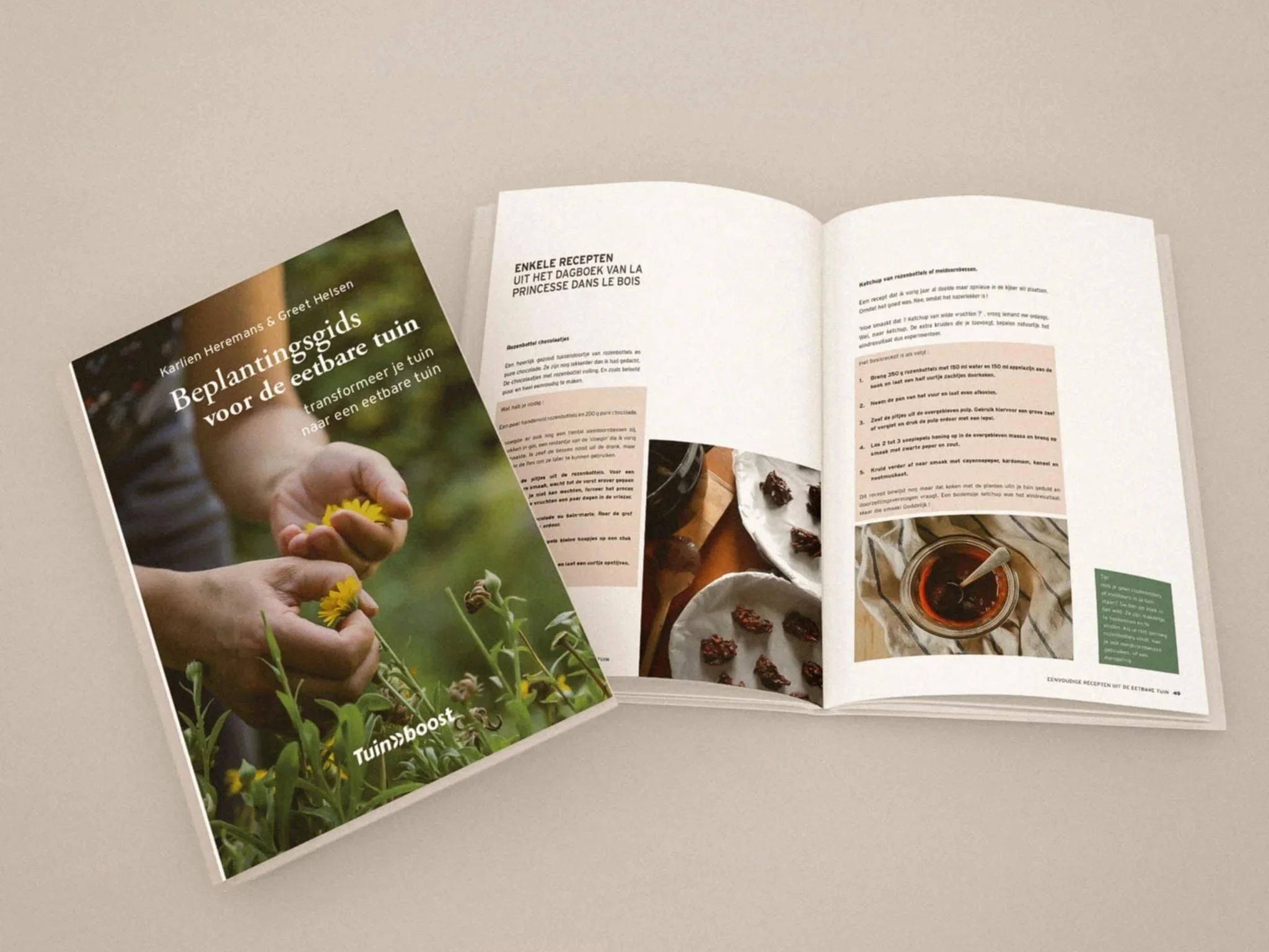 Receptenpagina met wilde ingrediënten en gerechten uit de Beplantingsgids voor de eetbare tuin.