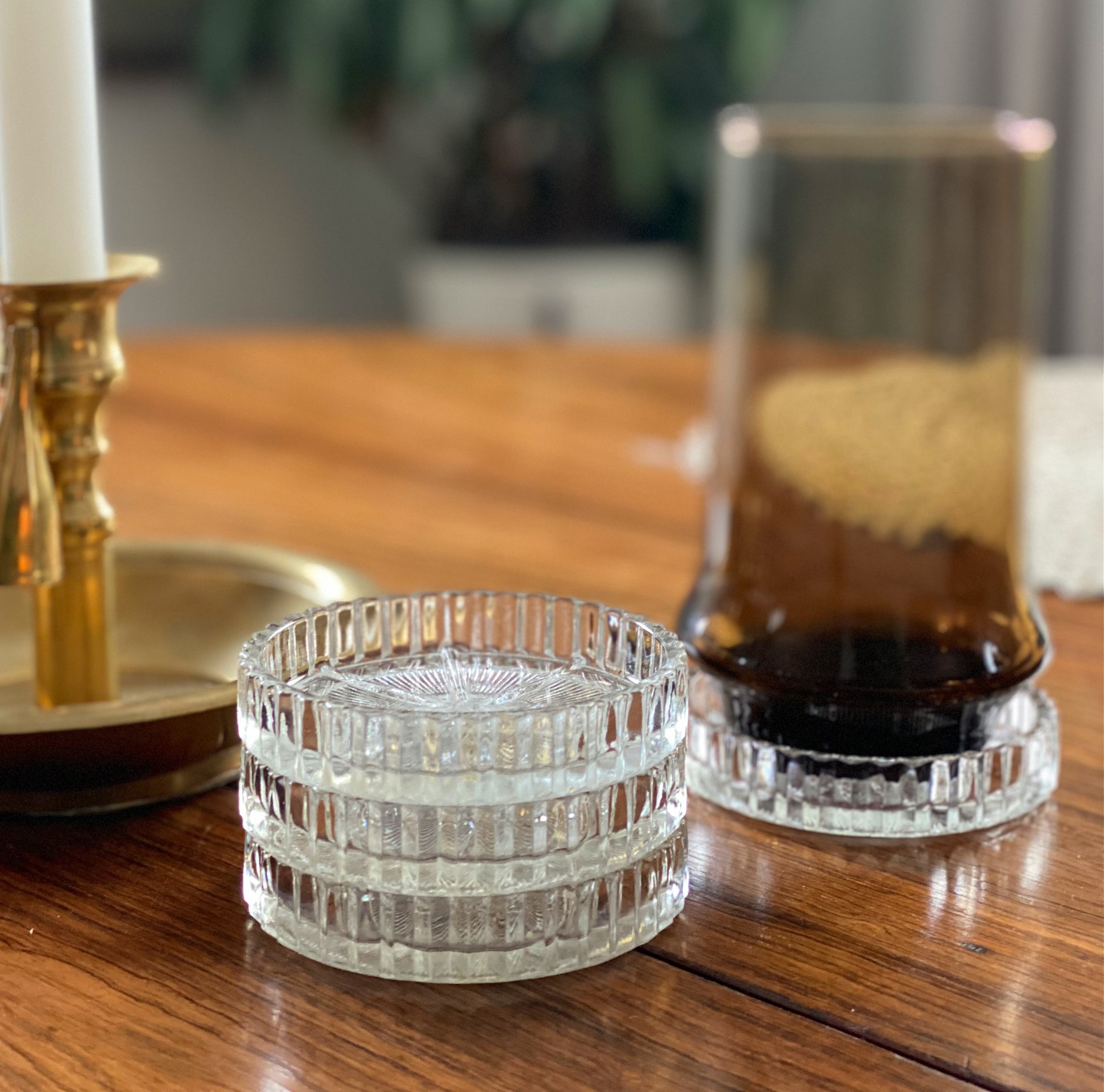 set of 4 vintage glass coasters