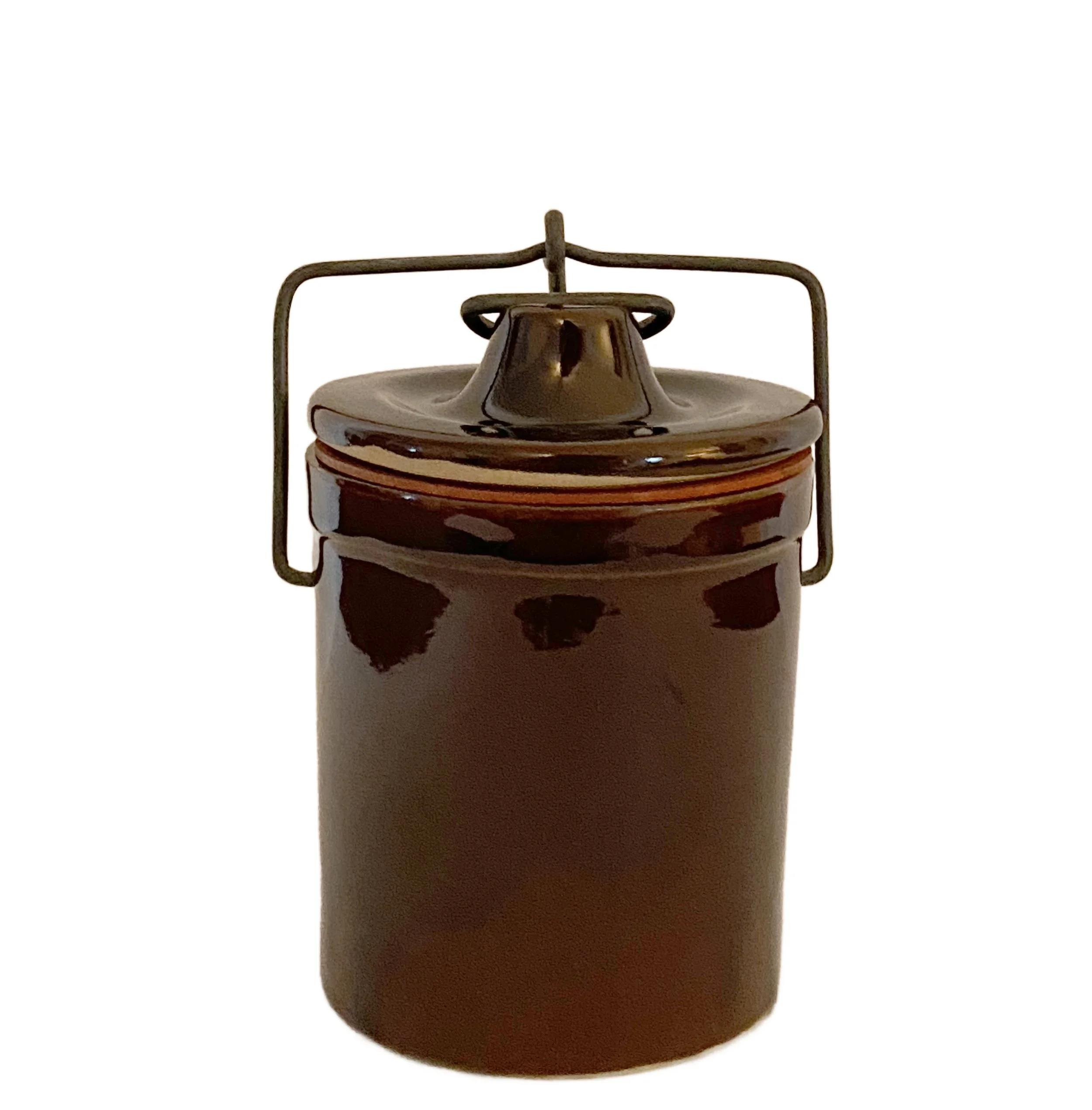 vintage pottery crock w/ wire bail closure