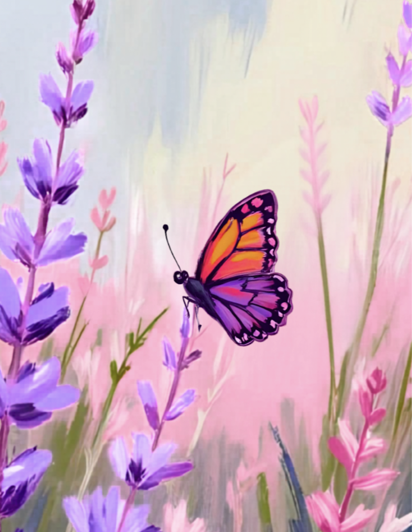 Butterfly on Pastel Meadow background