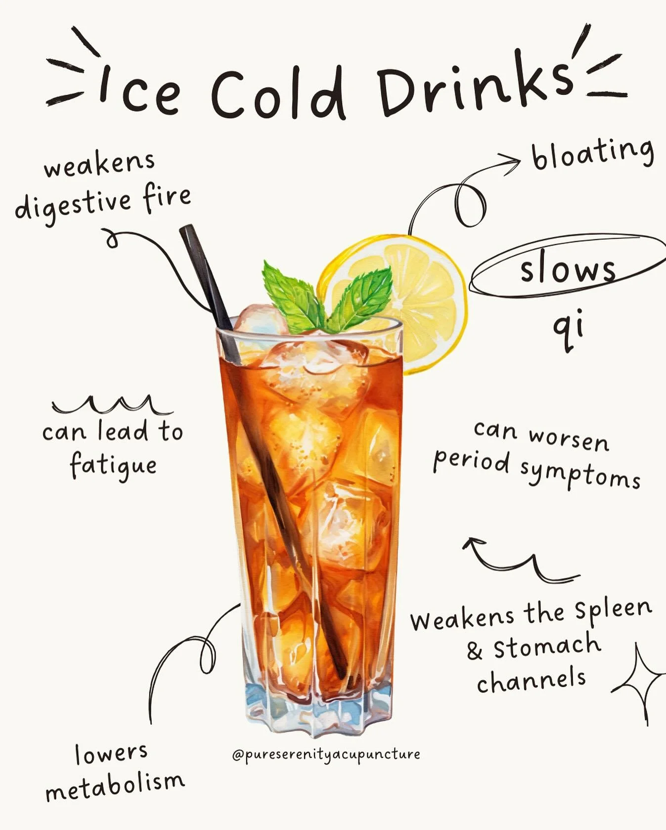 Lets talk about Ice Cold Drinks, I know you love your iced coffee but listen in! If you&rsquo;re my patient you have heard me talk about this before

Our digestive fire&mdash;also known as &ldquo;Spleen Yang&rdquo; or &ldquo;Stomach Fire&rdquo;&mdash