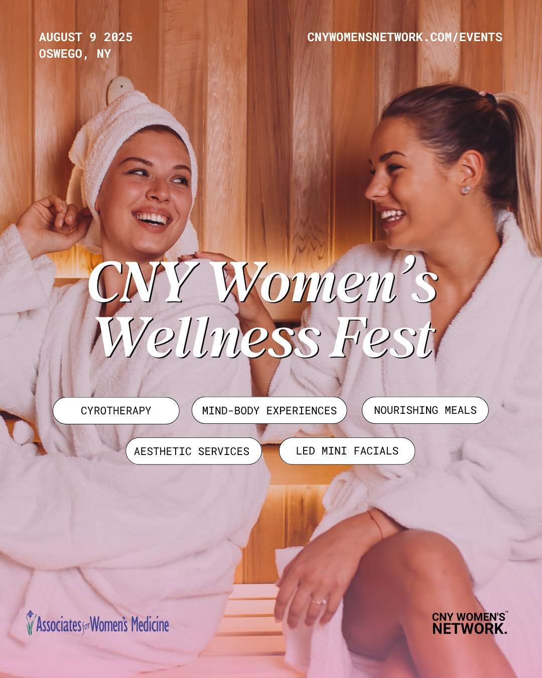 ✨ Coming this August: The CNY Women&rsquo;s Wellness Fest, sponsored by @associatesforwomensmedicine

📍 @aquaspafloatcenter in Oswego, NY | 🗓️ Saturday, August 9 | 🕘 9 AM&ndash;4 PM  
A full-day retreat for women in Central NY, focused on holistic