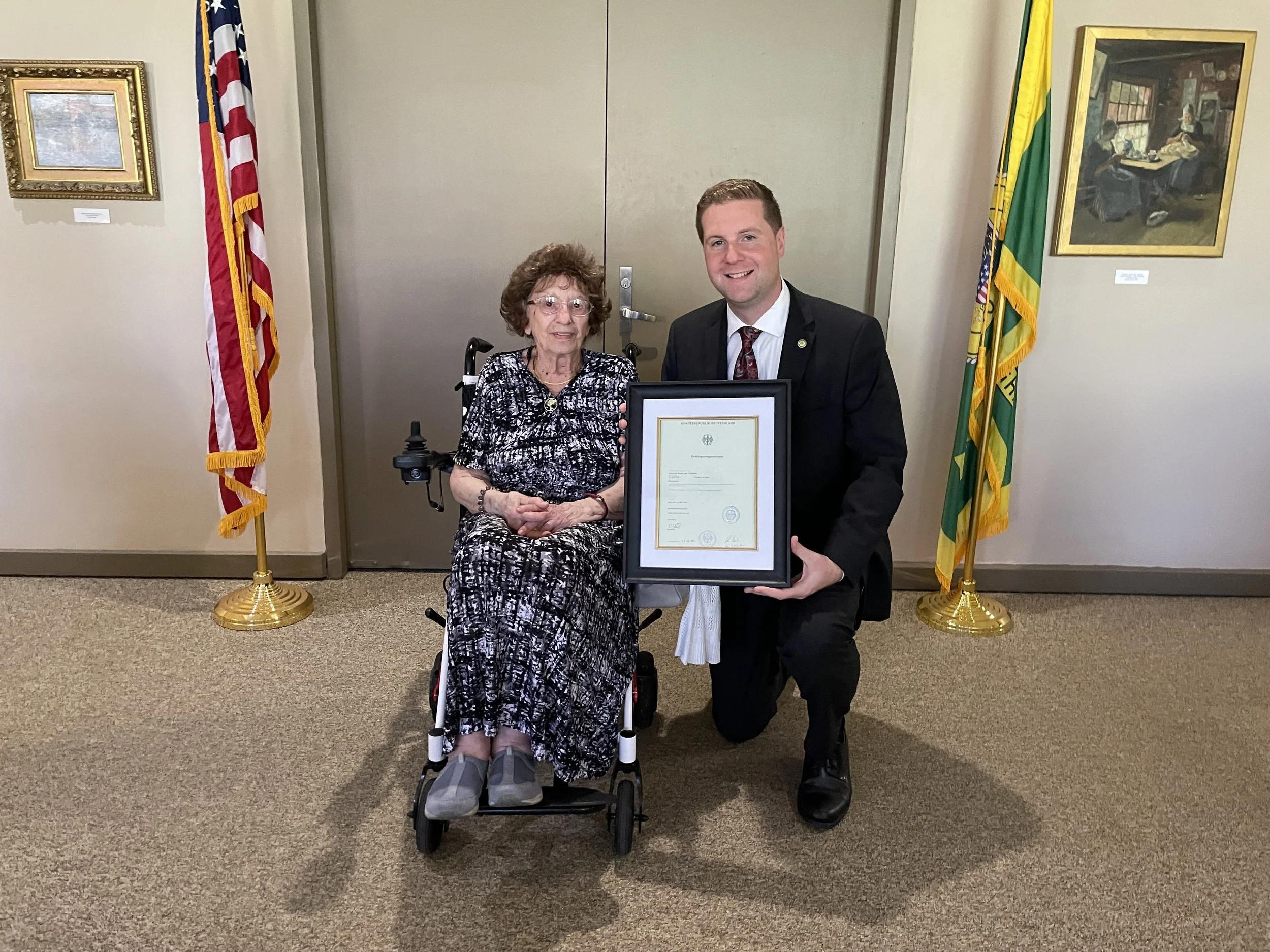 Holocaust survivor with Binghamton Mayor, Jared Kraham