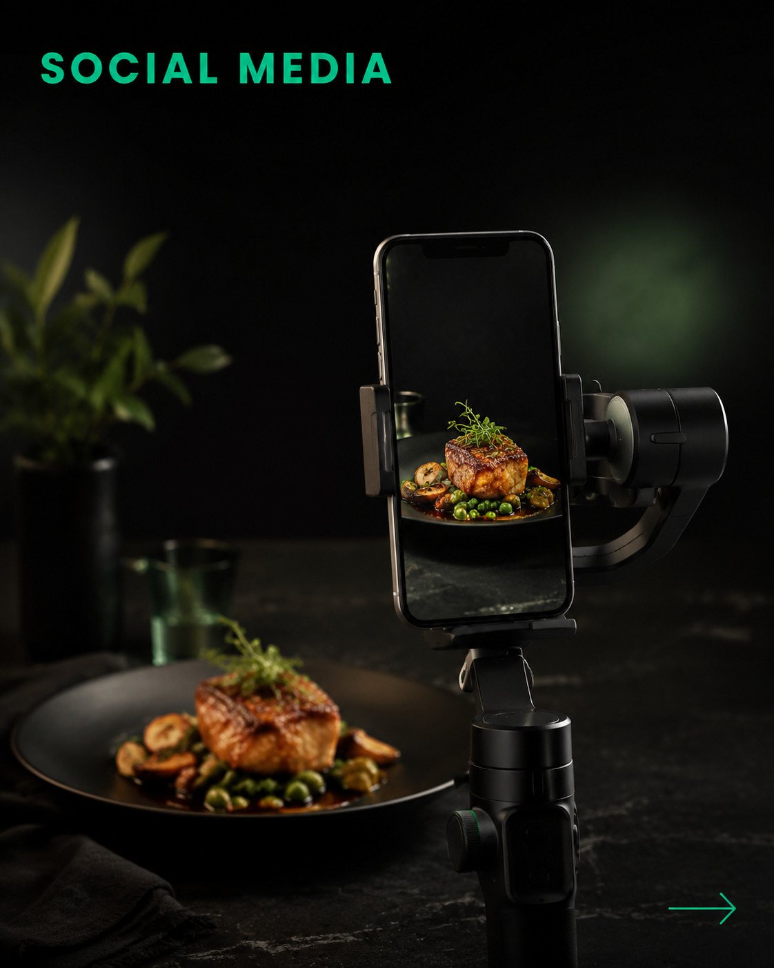 Social media content, being prepared with a tripod and phone shooting food content