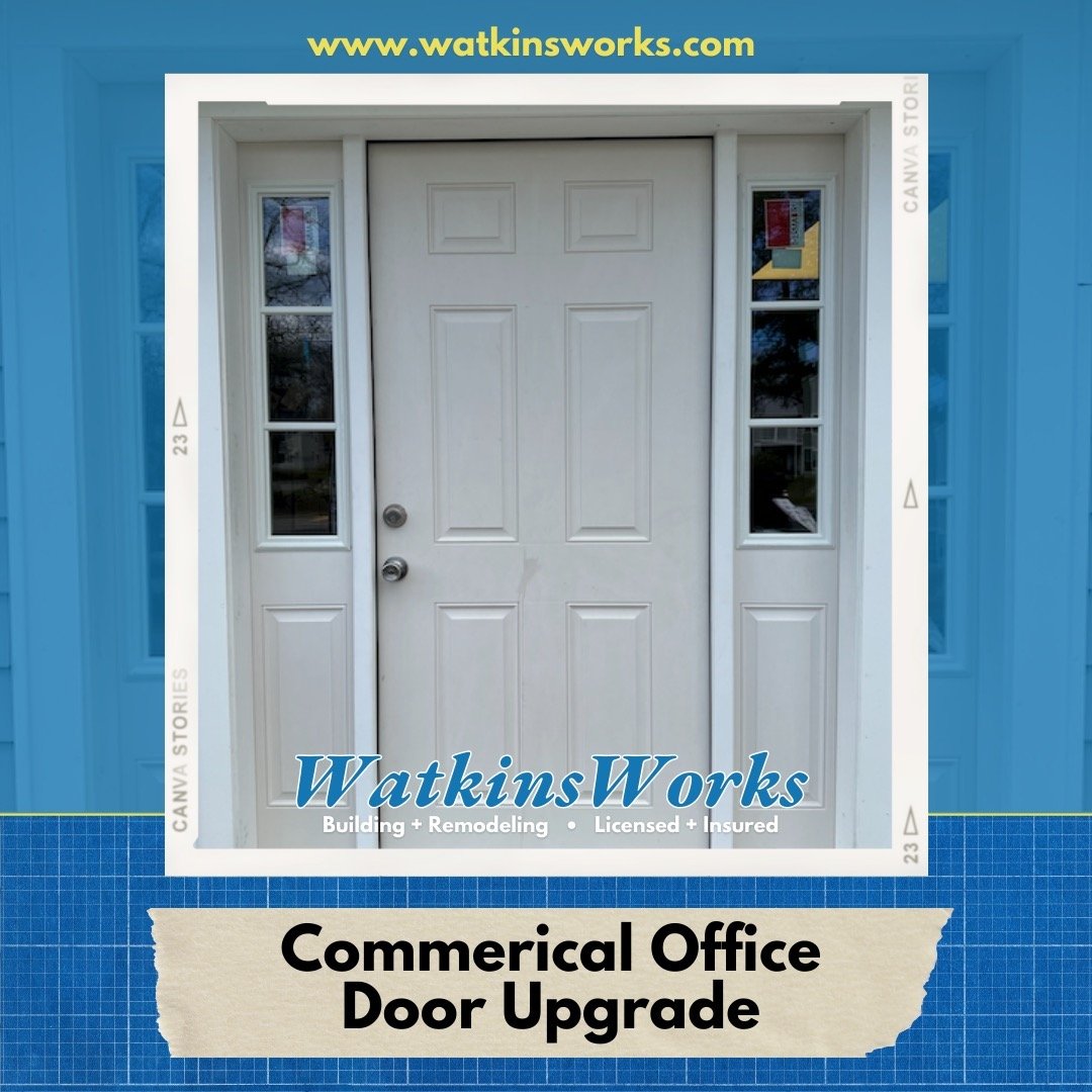 Transform your office space (or personal residence) with our premium door upgrades! 🚪✨

✅ This commercial office project features sleek side lights and enhanced security with a new lead pan.

✅ Watkins Works brings top-notch solutions to Cape Cod bu