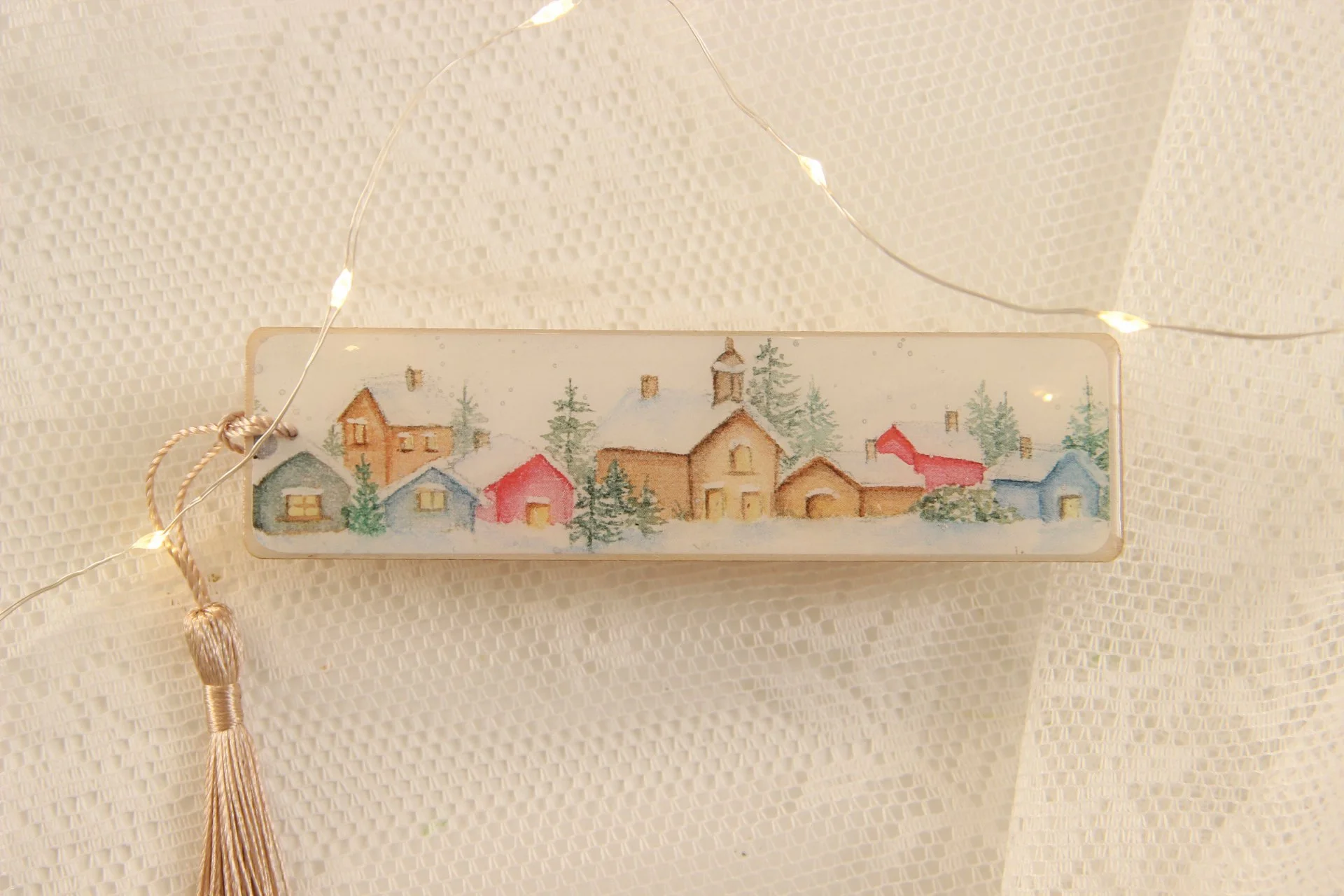 Winter village - Handmade bookmark