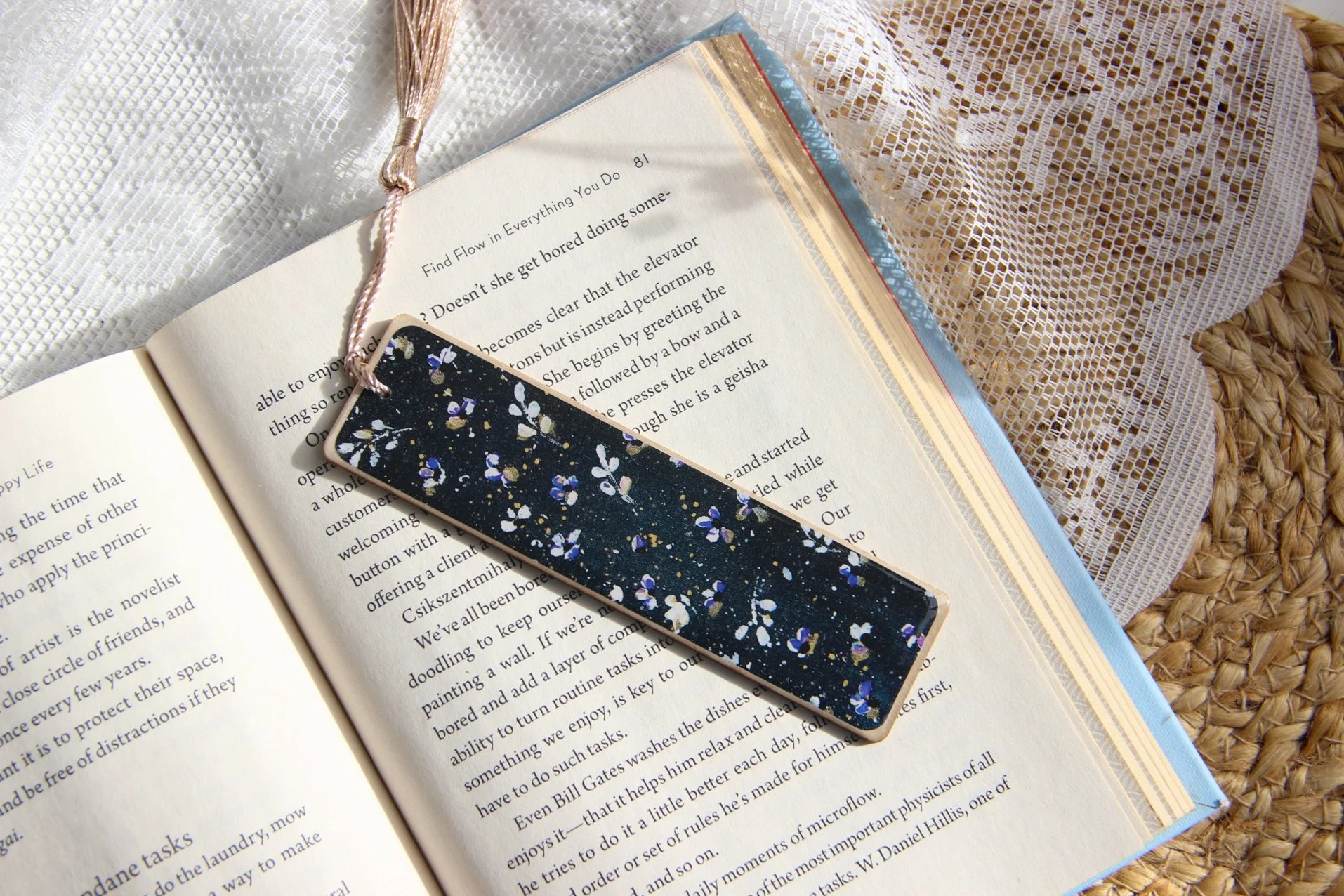 Piece of Art Bookmark - Blue abstract floral