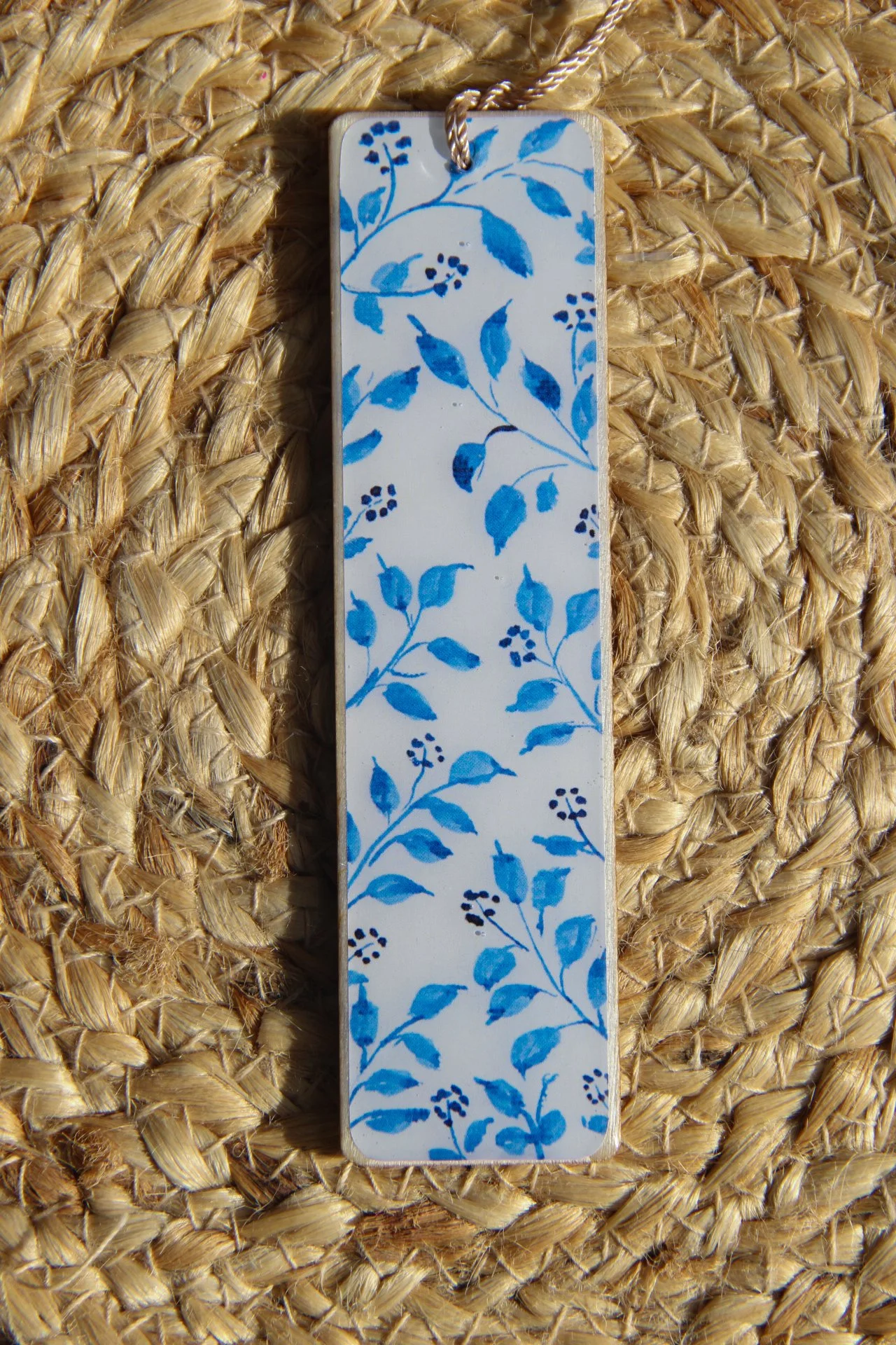 Set of illustrated bookmarks with intricate blue-and-white floral and ornamental patterns inspired by Dutch Delft ceramics and Jaipur blue pottery from India