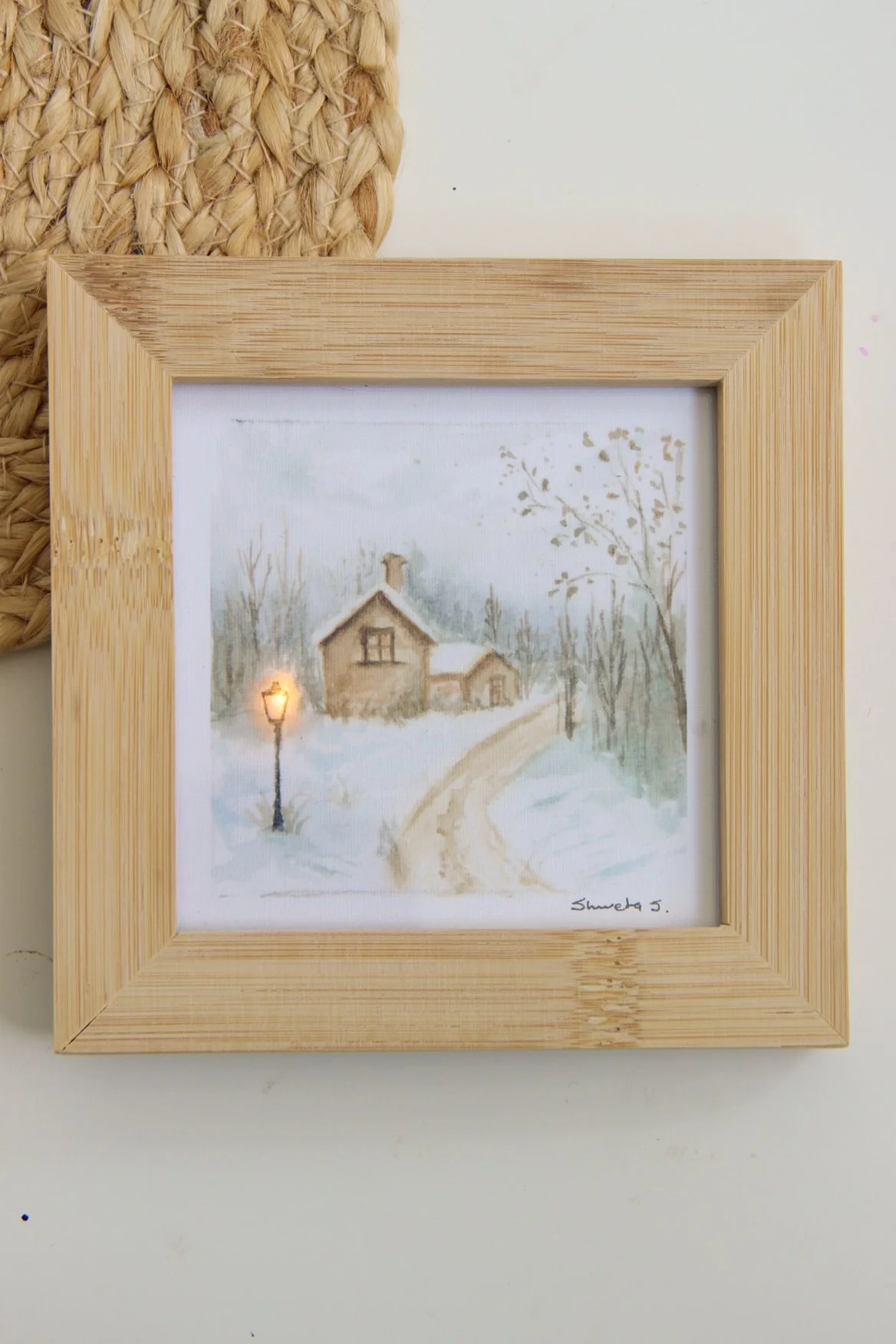Light-up art print with frame - Autumn cottage