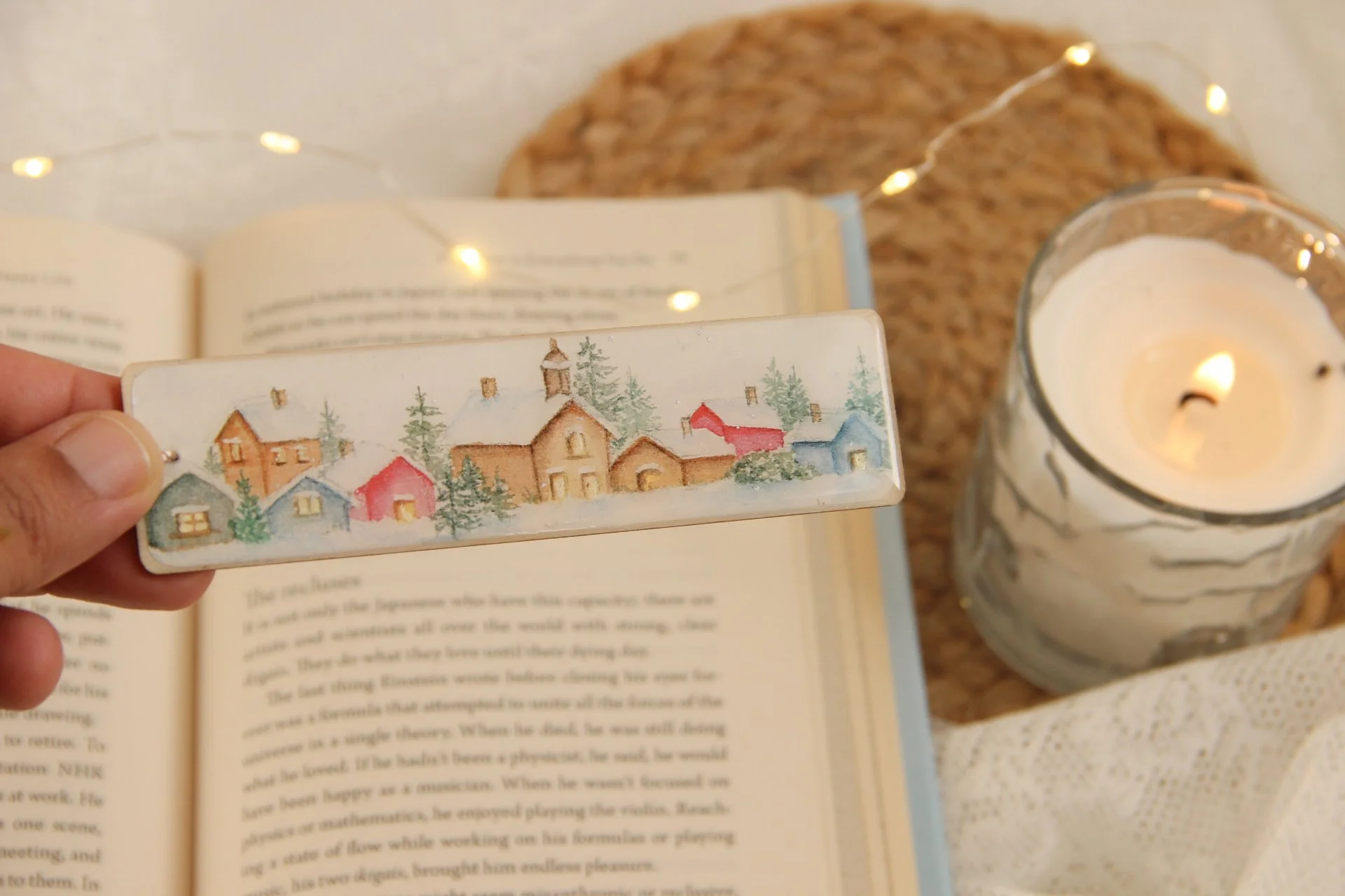 Winter village - Handmade bookmark