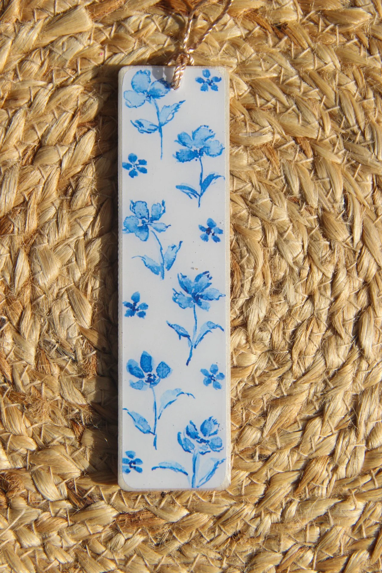 Set of illustrated bookmarks with intricate blue-and-white floral and ornamental patterns inspired by Dutch Delft ceramics and Jaipur blue pottery from India
