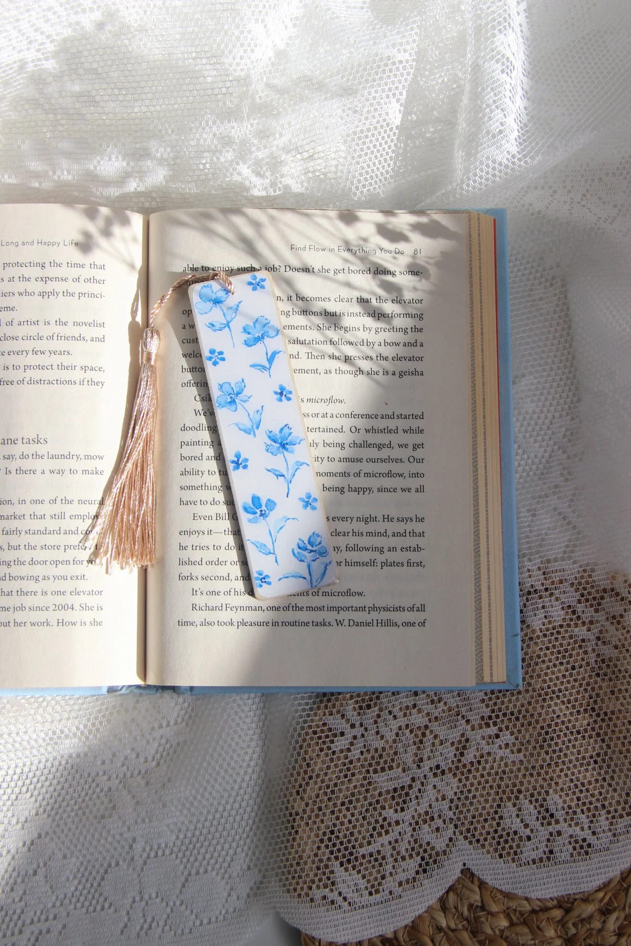 Set of illustrated bookmarks with intricate blue-and-white floral and ornamental patterns inspired by Dutch Delft ceramics and Jaipur blue pottery from India