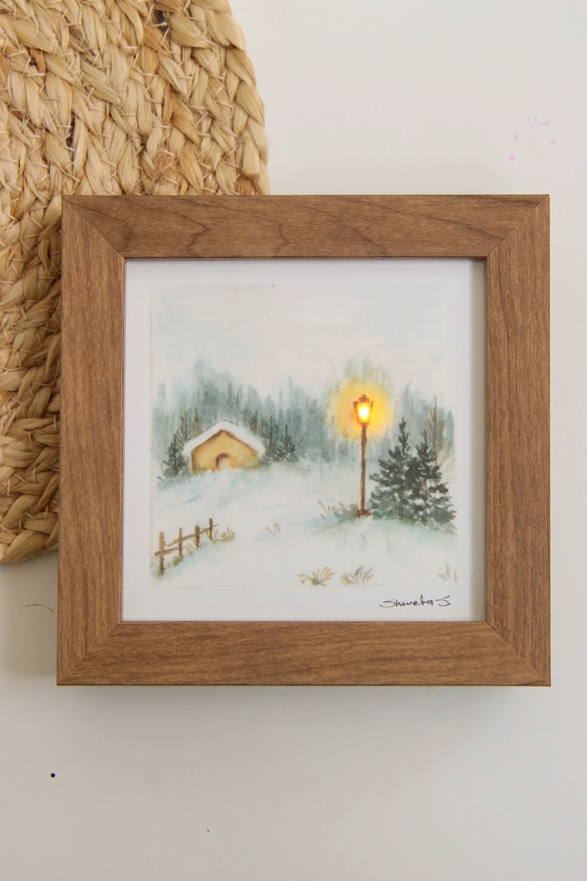 Light-up art print with frame - Cottage by the lamp