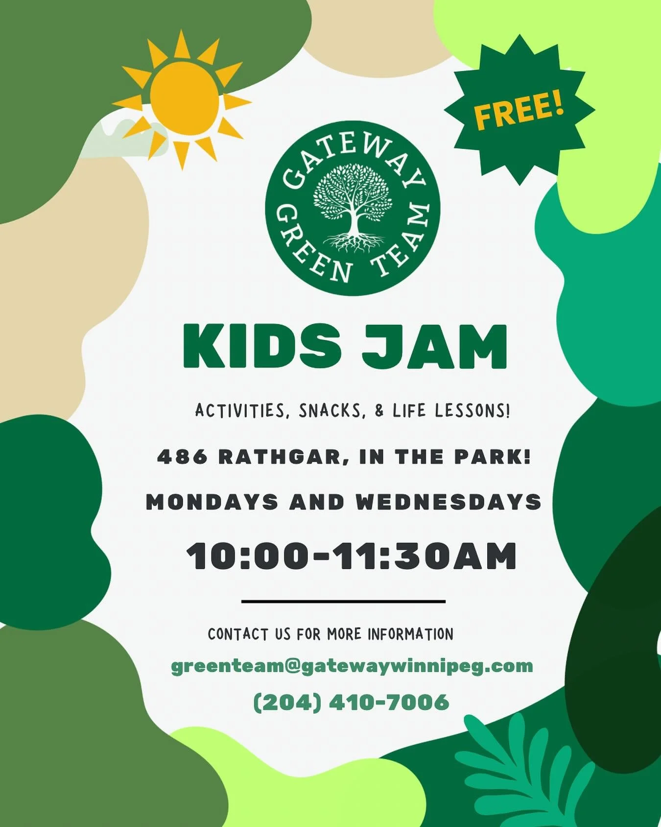 We are so excited to see you there! 
You are invited to bring your kids (3 and up) between 10:00 and 11:30am in the church park for activities, snack and life lessons!
