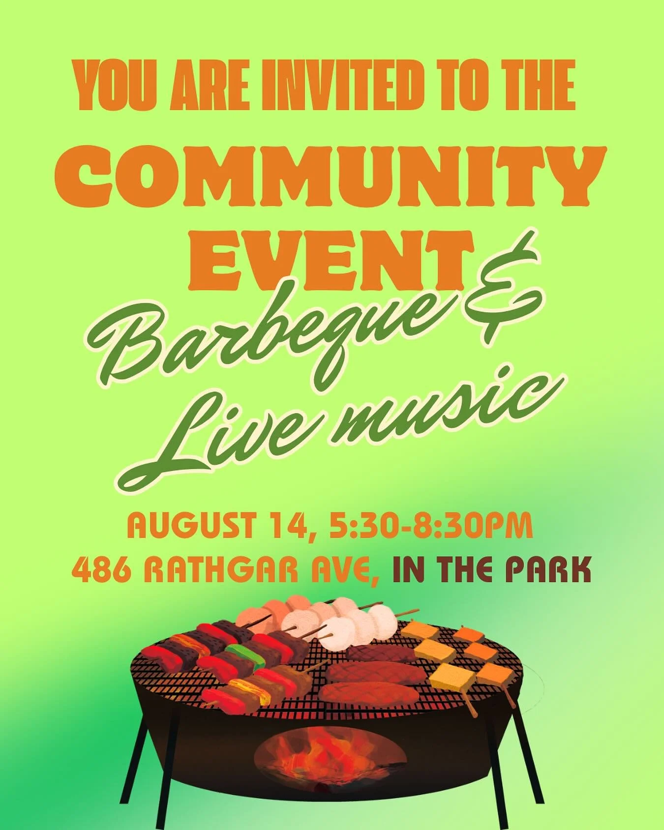 🔥🌭 Join the Green Team BBQ Community Event! 🎶🌿

Hey neighbours! The Green Team is firing up the grill on Wednesday, August 14th &mdash; and we want YOU to be part of the fun!

📍 Where: 486 Rathgar Ave, in the park
📅 When: August 14th
📣 Why: Be