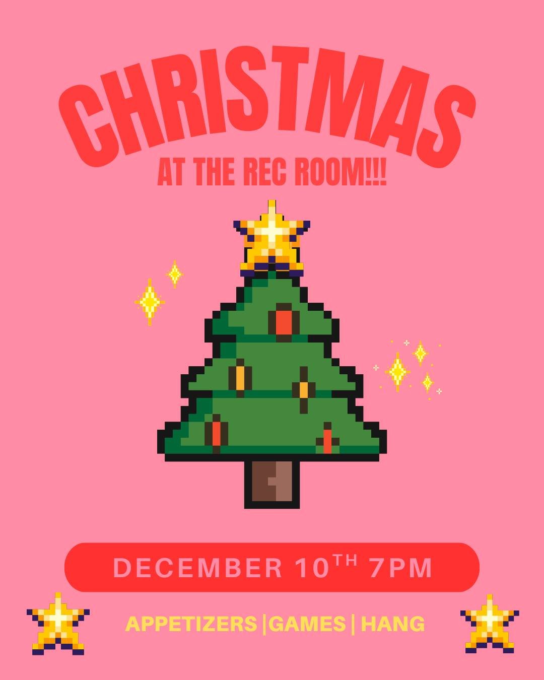 Join us for your young adult Christmas party at THE REC ROOM!!!! 7pm on Wednesday December 10! Appetizers are included! Purchase some game tokens and play some arcade games or just come to hang out! DM to sign up!